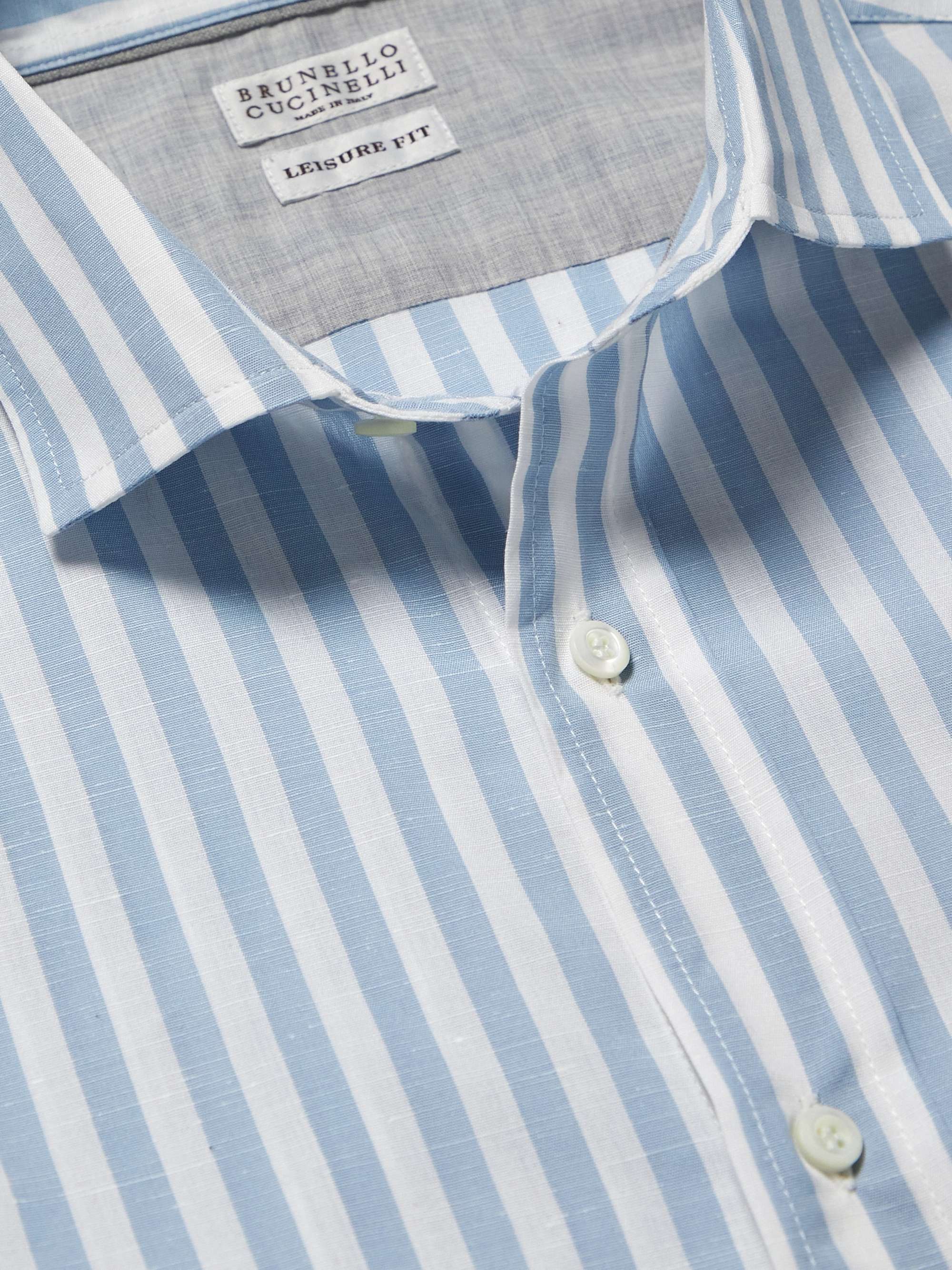 BRUNELLO CUCINELLI Striped Cotton and Hemp-Blend Shirt