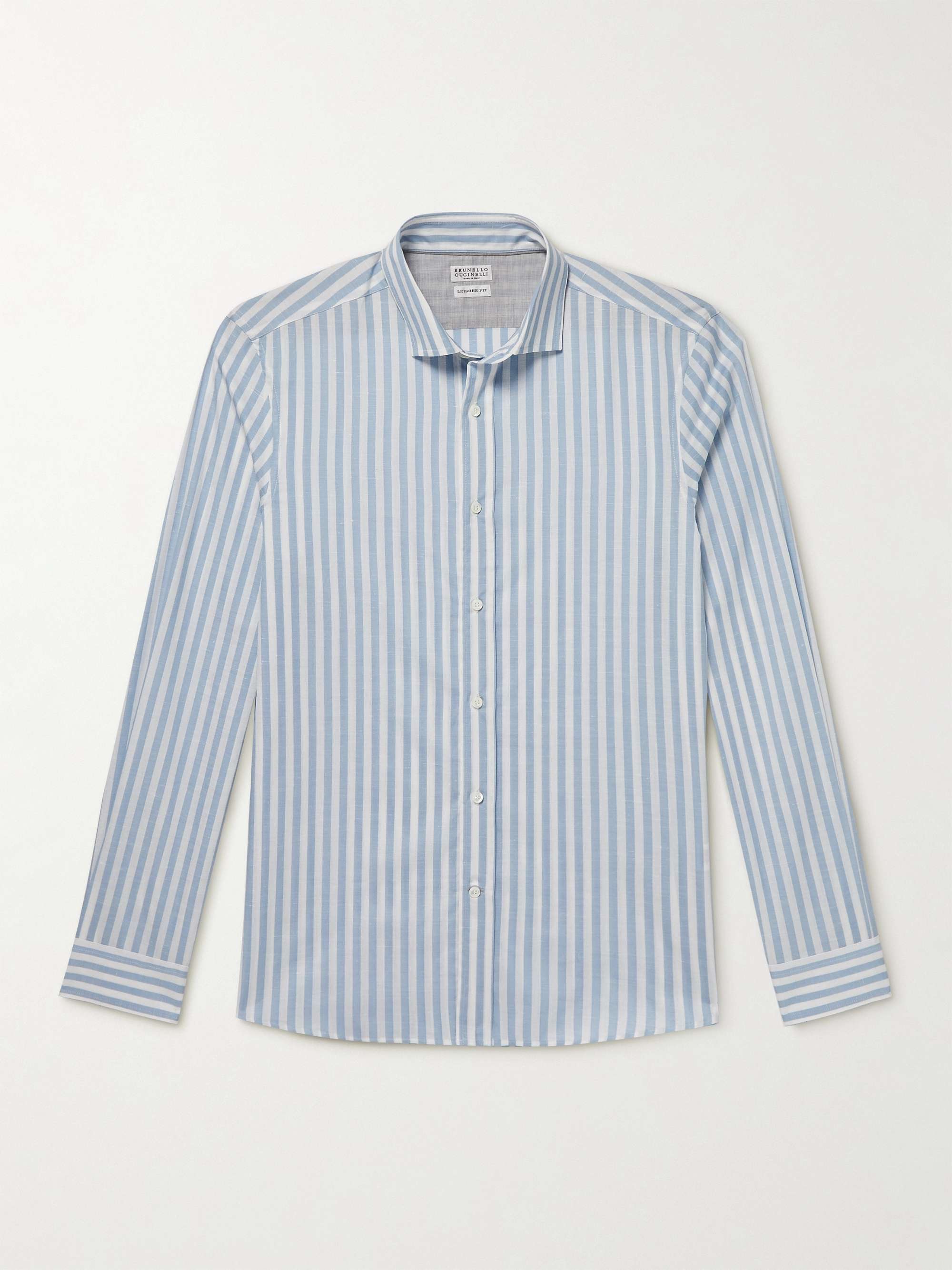BRUNELLO CUCINELLI Striped Cotton and Hemp-Blend Shirt