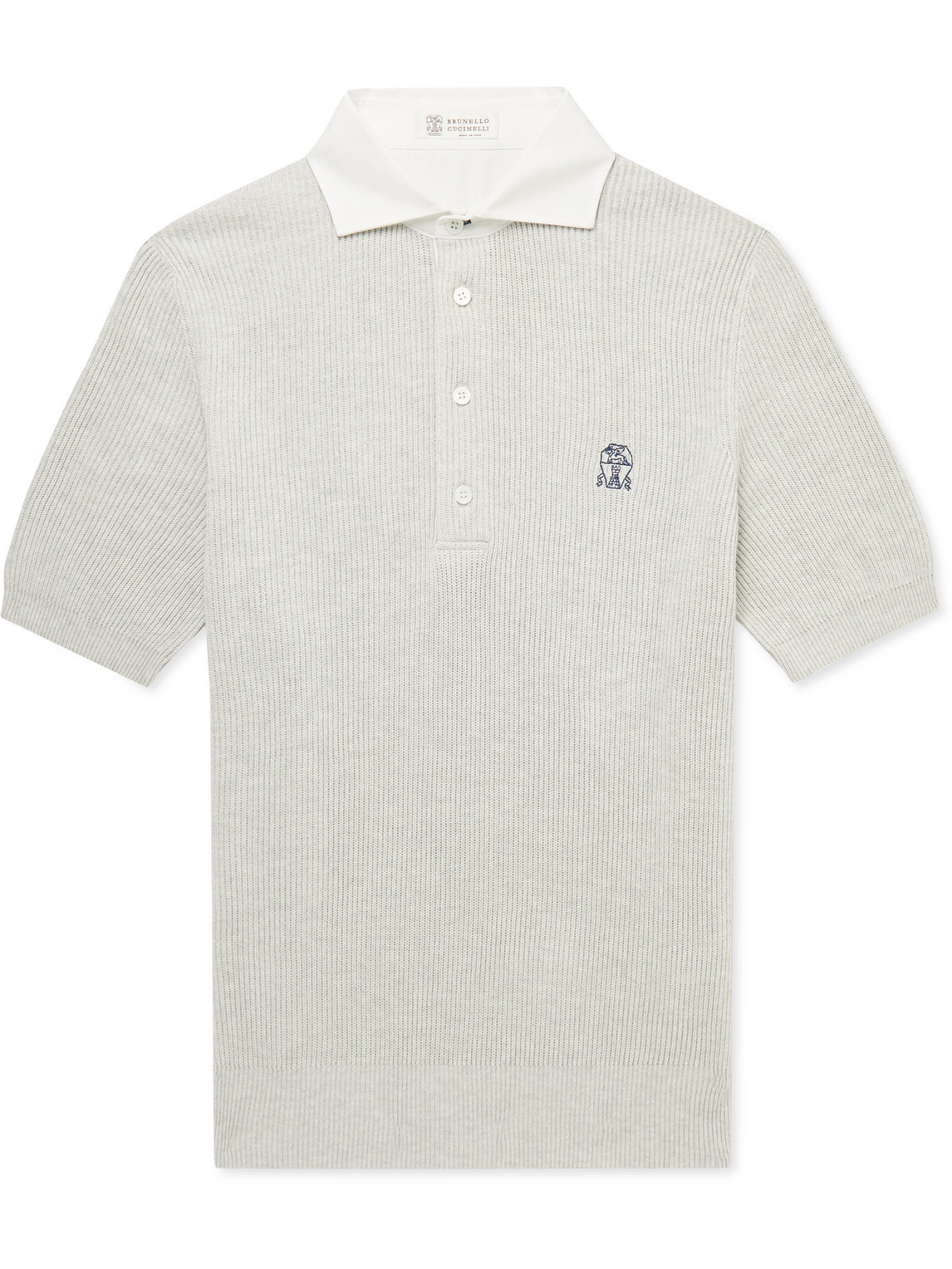 Brunello Cucinelli Logo-Embroidered Ribbed Cotton-Jersey Polo Shirt