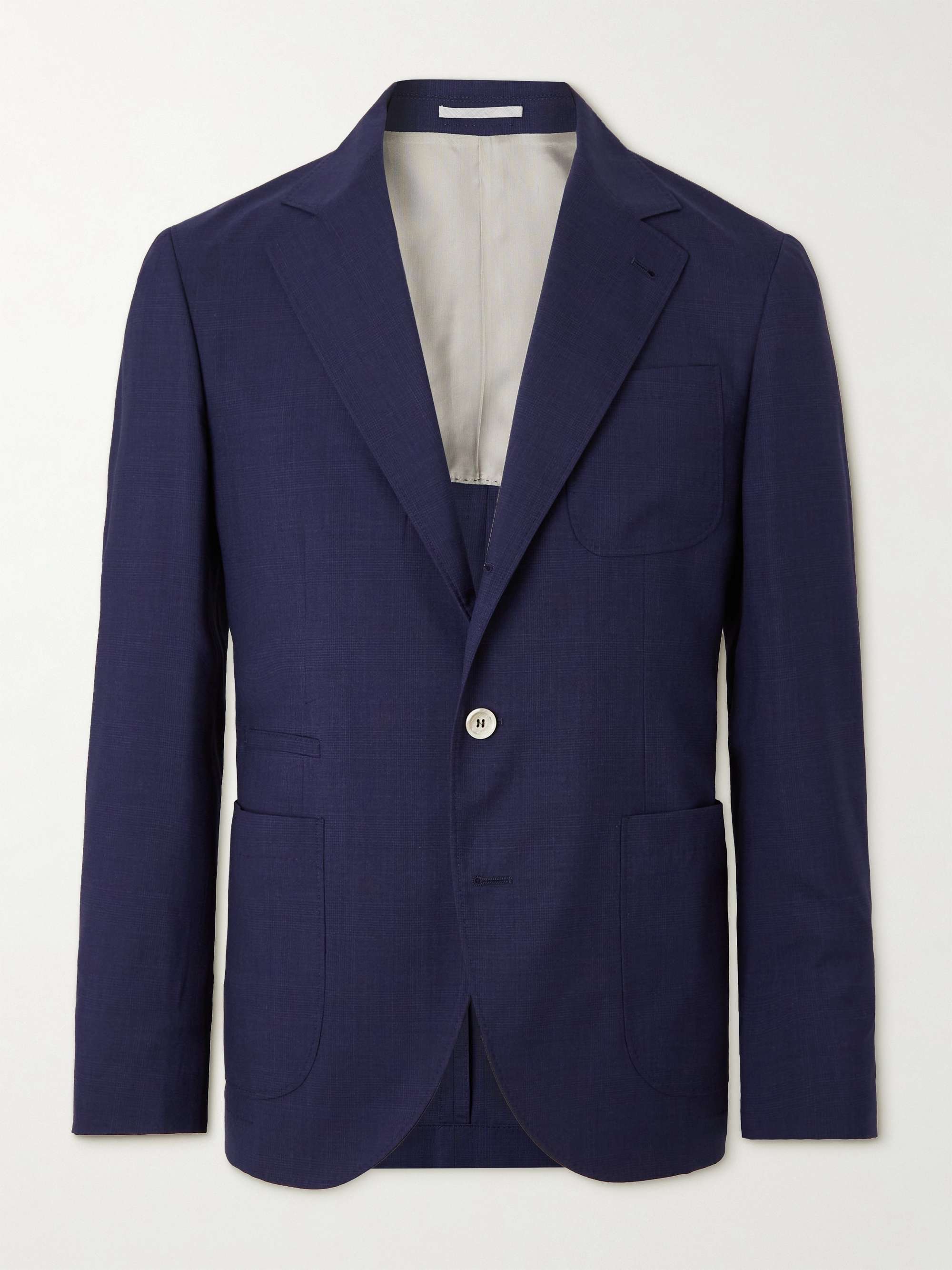 BRUNELLO CUCINELLI Unstructured Prince of Wales Checked Wool and Silk-Blend Blazer