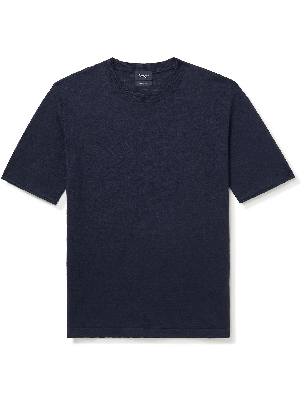 Drake's Linen And Silk-blend T-shirt In Blue
