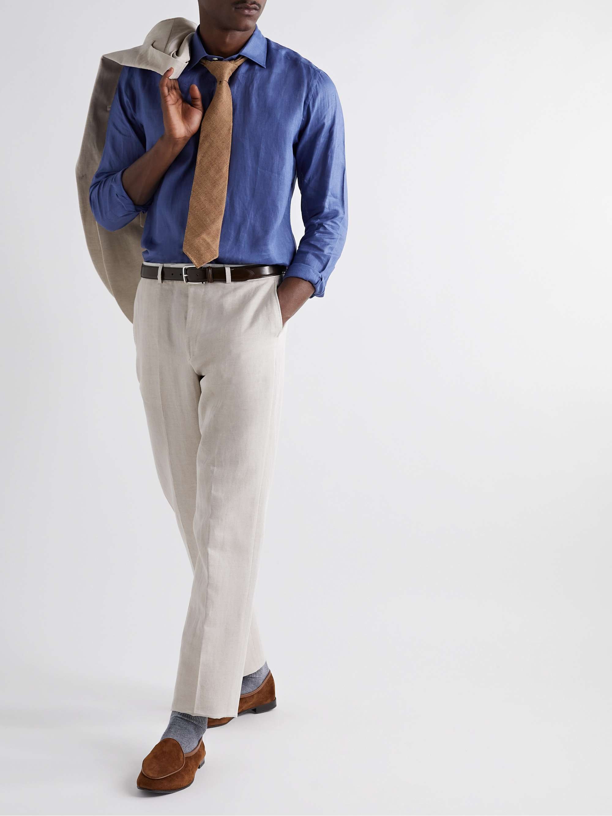 FAVOURBROOK Herringbone Cotton and Linen-Blend Suit Trousers