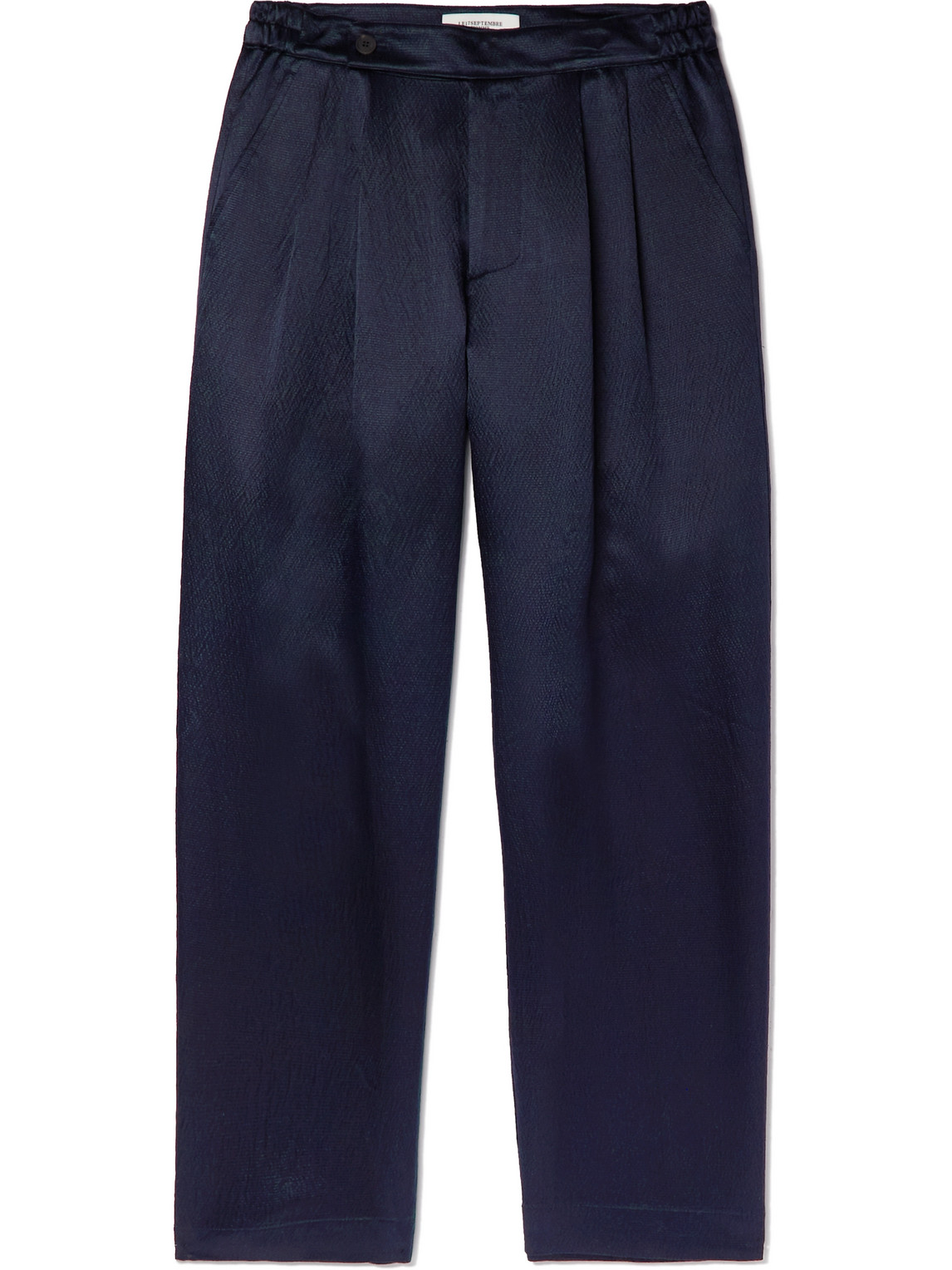 Le 17 Septembre Straight-leg Pleated Wool And Silk-blend Seersucker Trousers In Blue