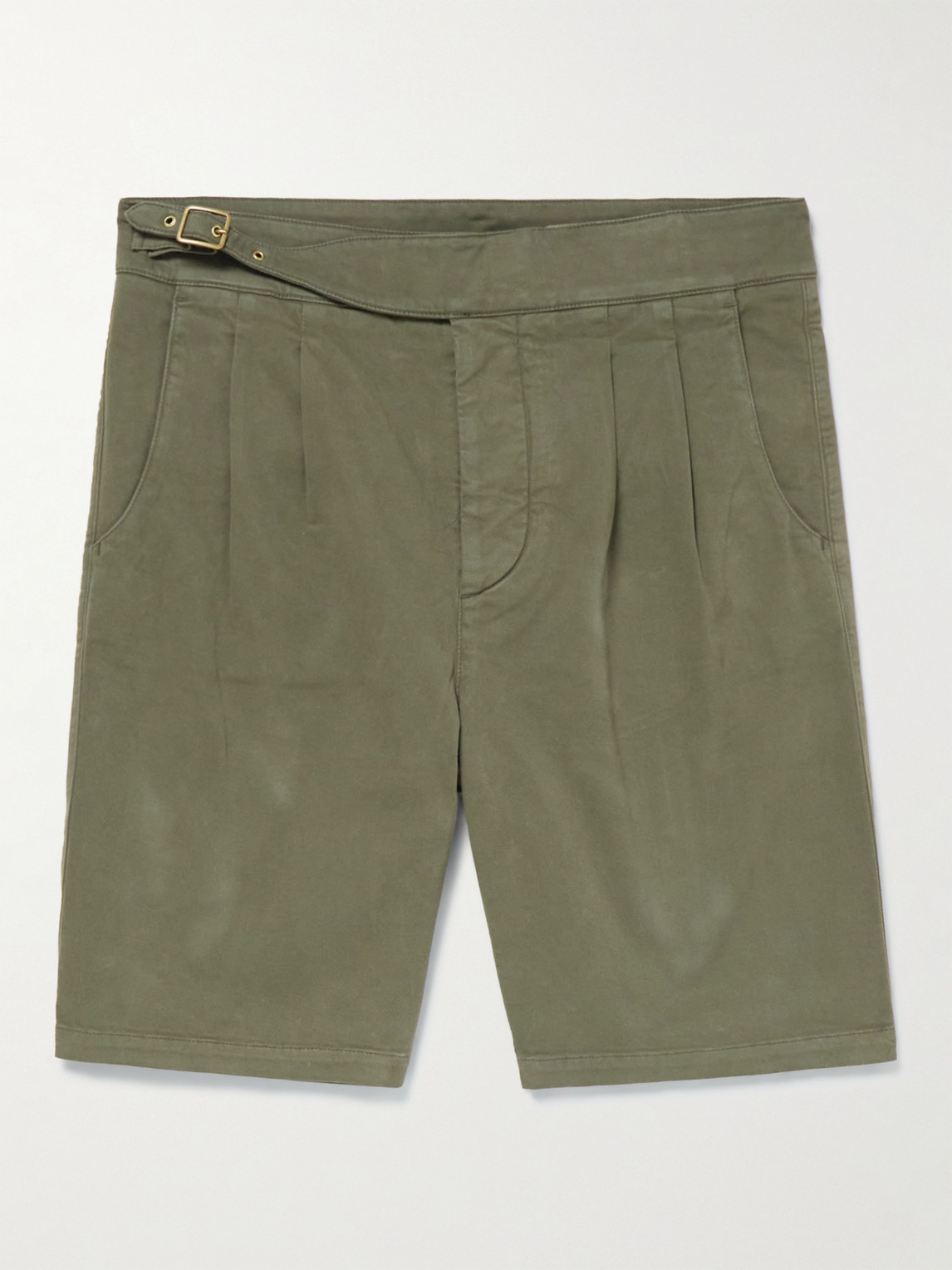 Purdey Rivera Straight-leg Pleated Stretch-cotton Shorts In Green
