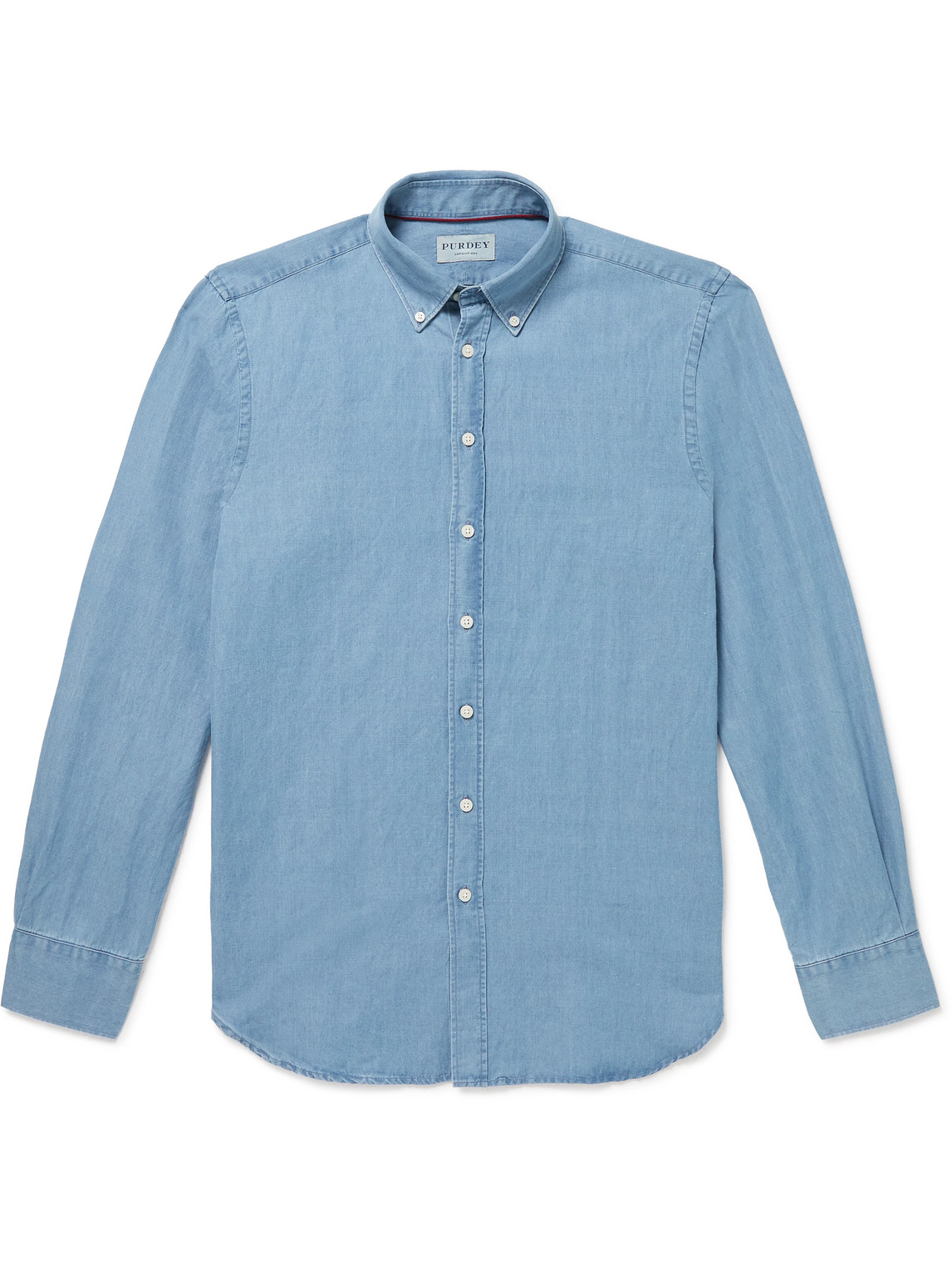 Purdey Ortica Button-down Collar Cotton-blend Chambray Shirt In Neutrals