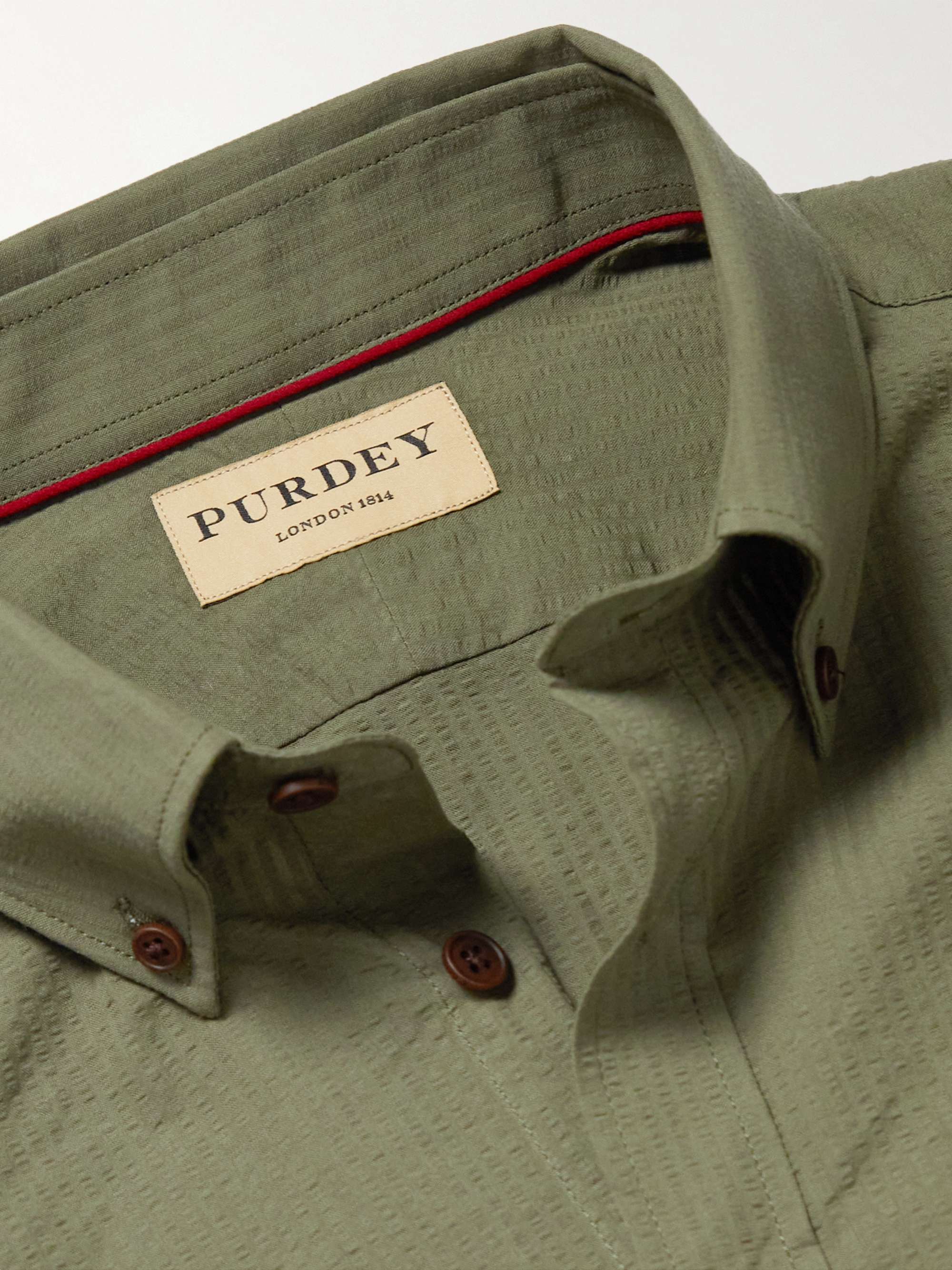 PURDEY Button-Down Collar Organic Cotton-Seersucker Shirt