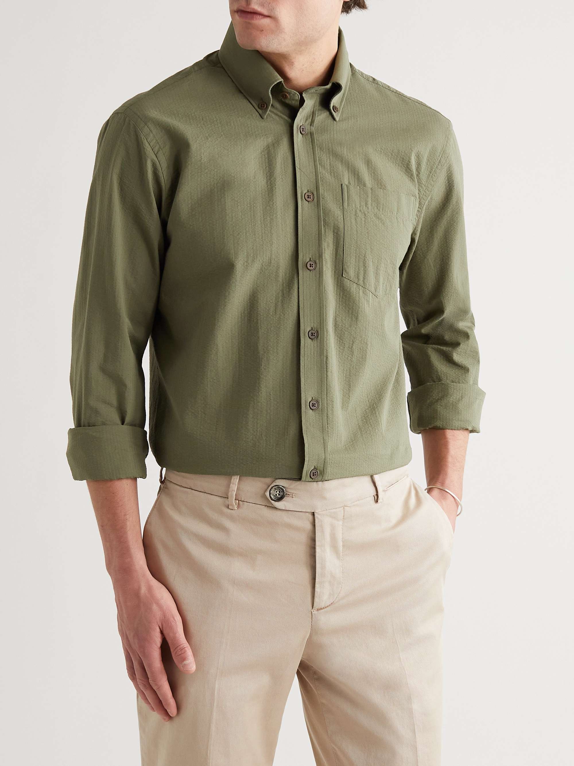 PURDEY Button-Down Collar Organic Cotton-Seersucker Shirt