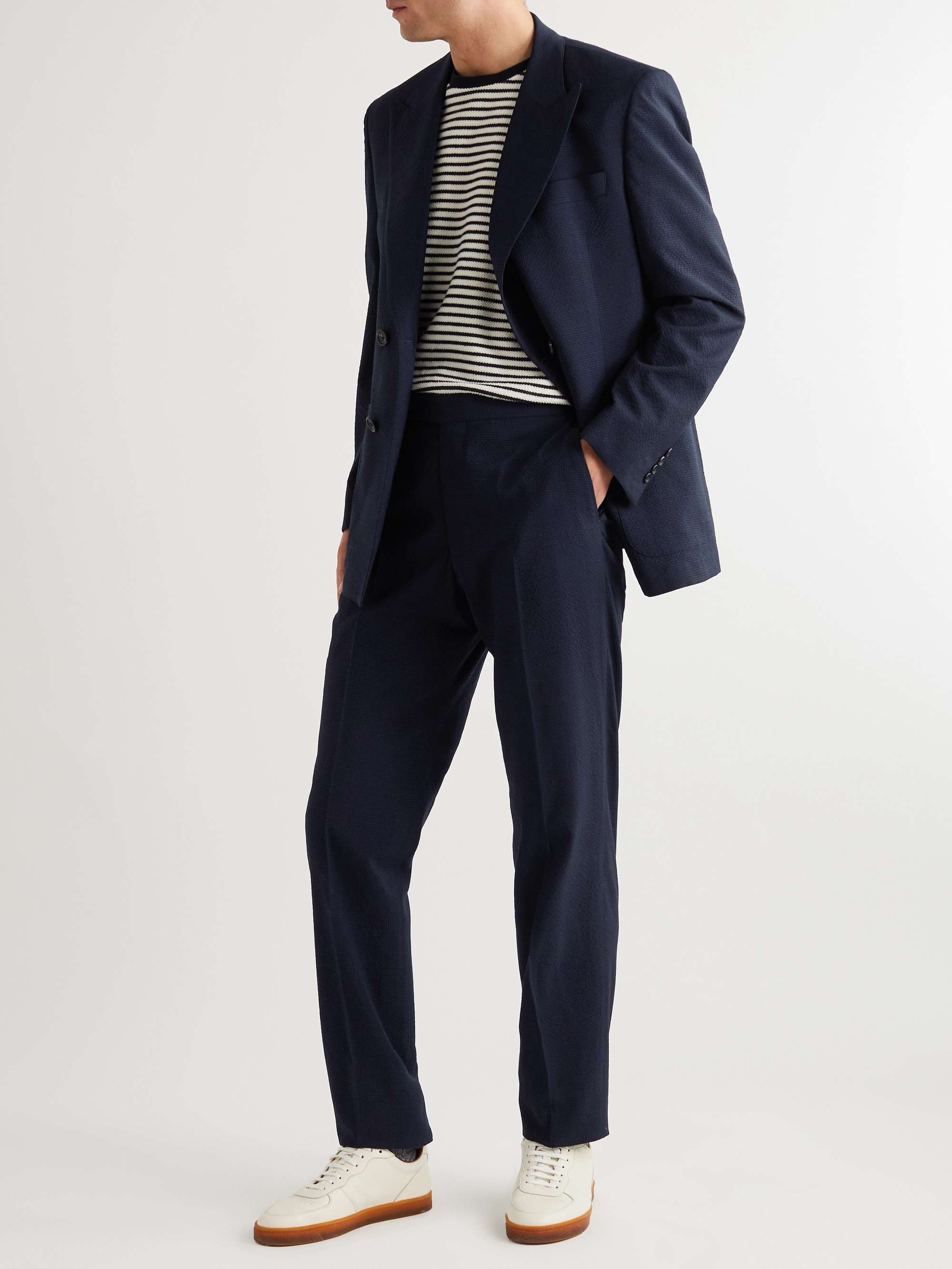 RICHARD JAMES Active Straight-Leg Wool-Blend Seersucker Suit Trousers