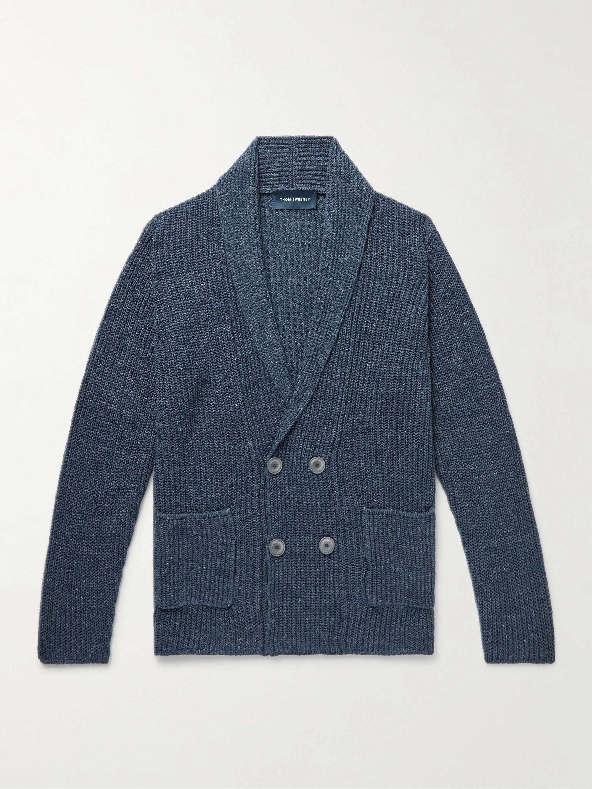 THOM SWEENEY Double-Breasted Ribbed Linen Cardigan