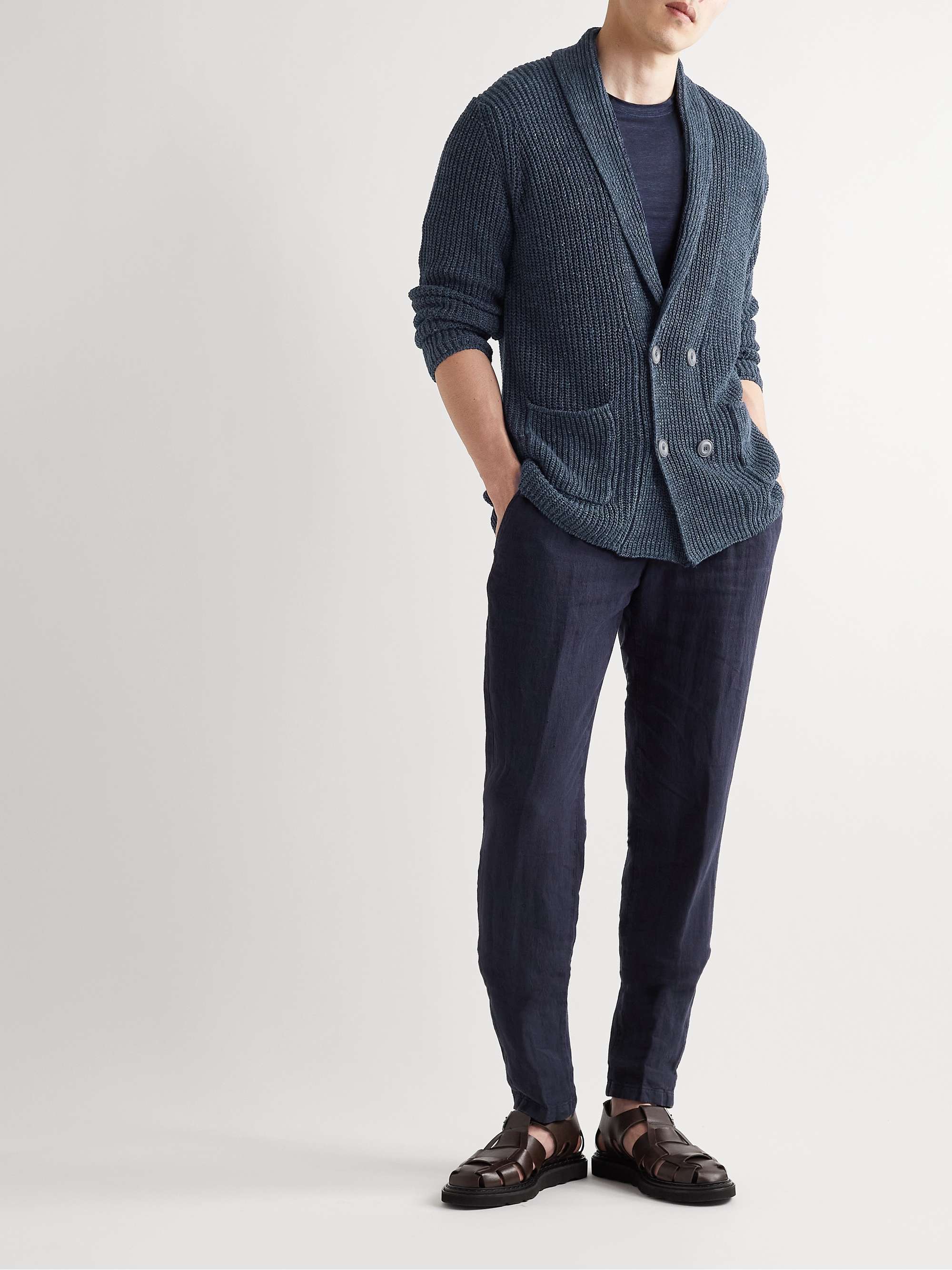 THOM SWEENEY Double-Breasted Ribbed Linen Cardigan