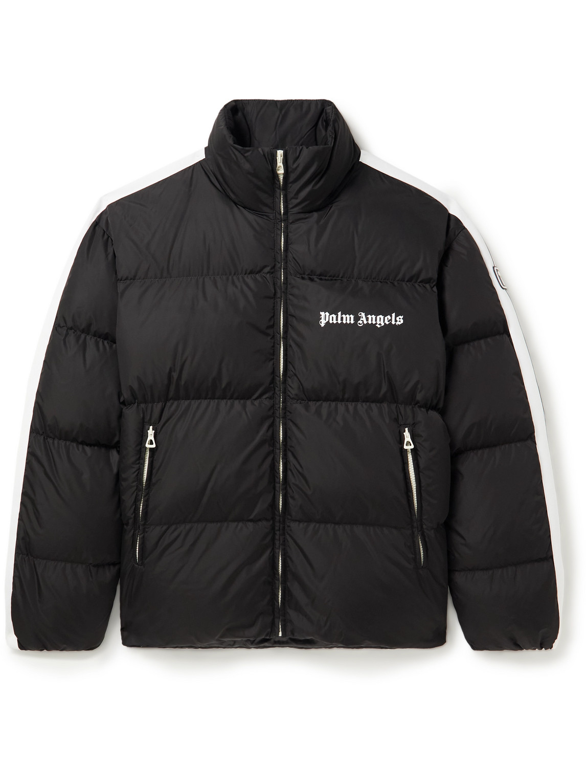 Palm Angels Logo-Print Striped Quilted Shell Down Jacket