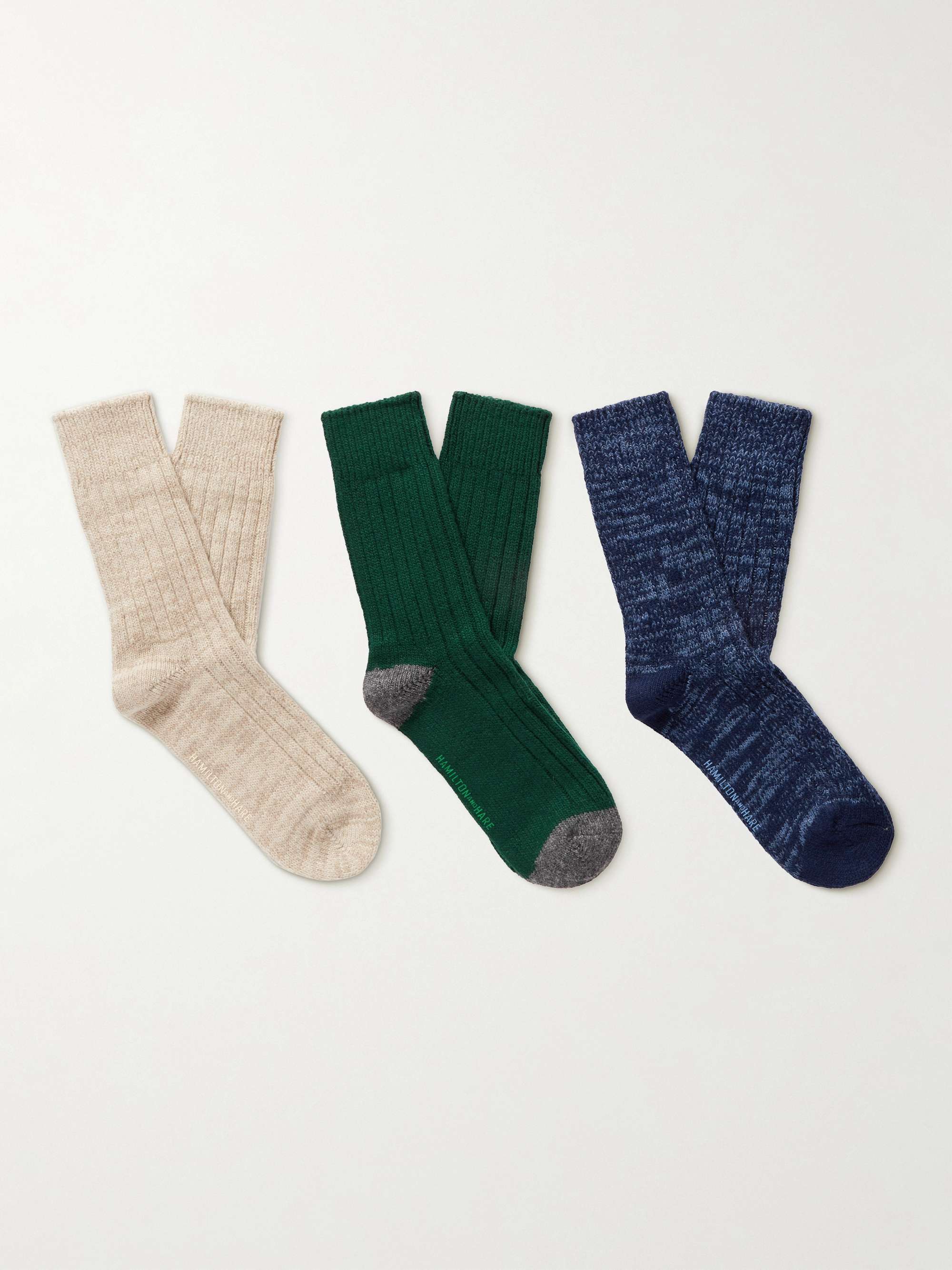 HAMILTON AND HARE Luxe Lounge Three-Pack Ribbed-Knit Socks