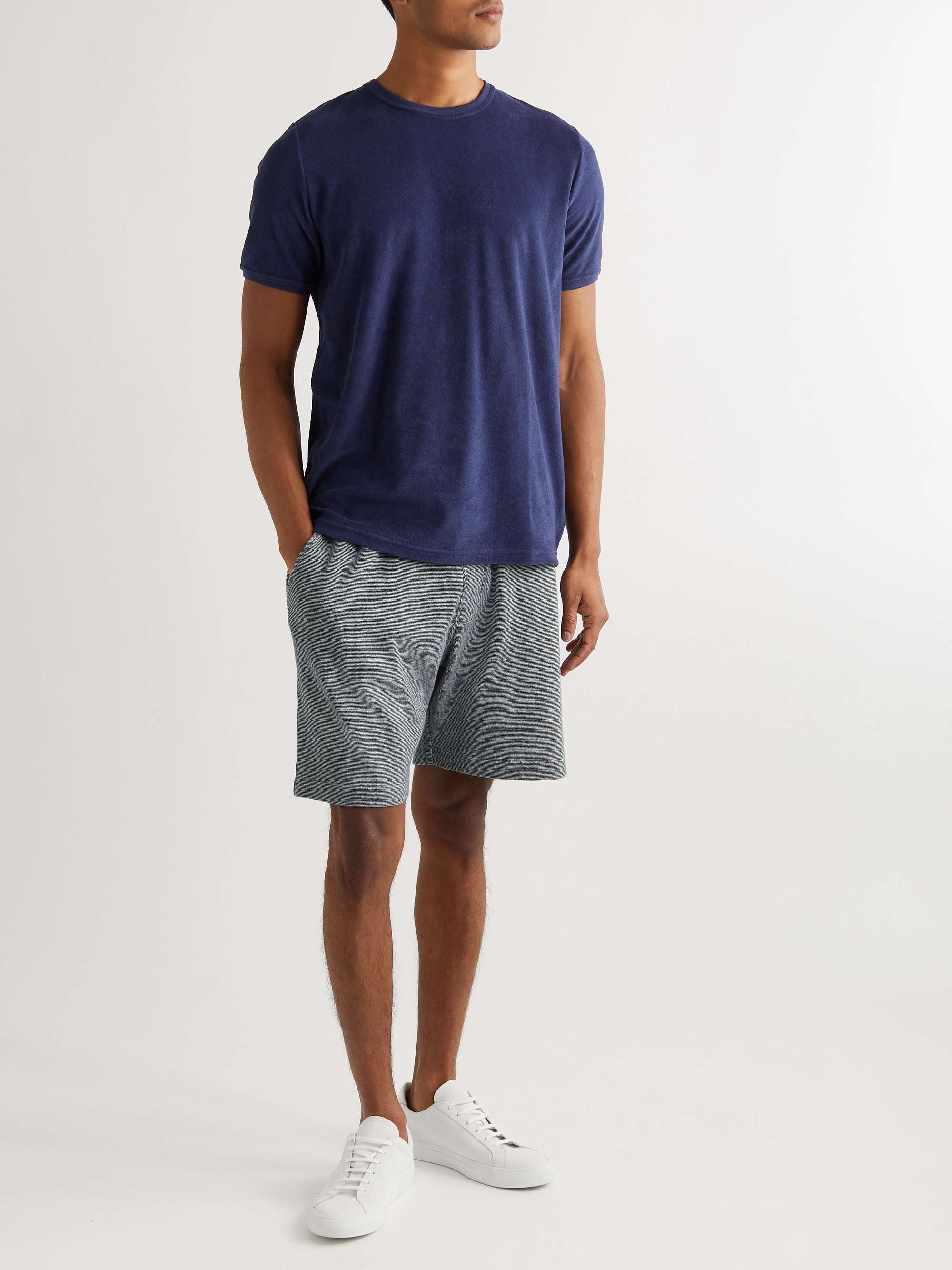 OLIVER SPENCER Straight-Leg Striped Cotton-Jersey Drawstring Shorts