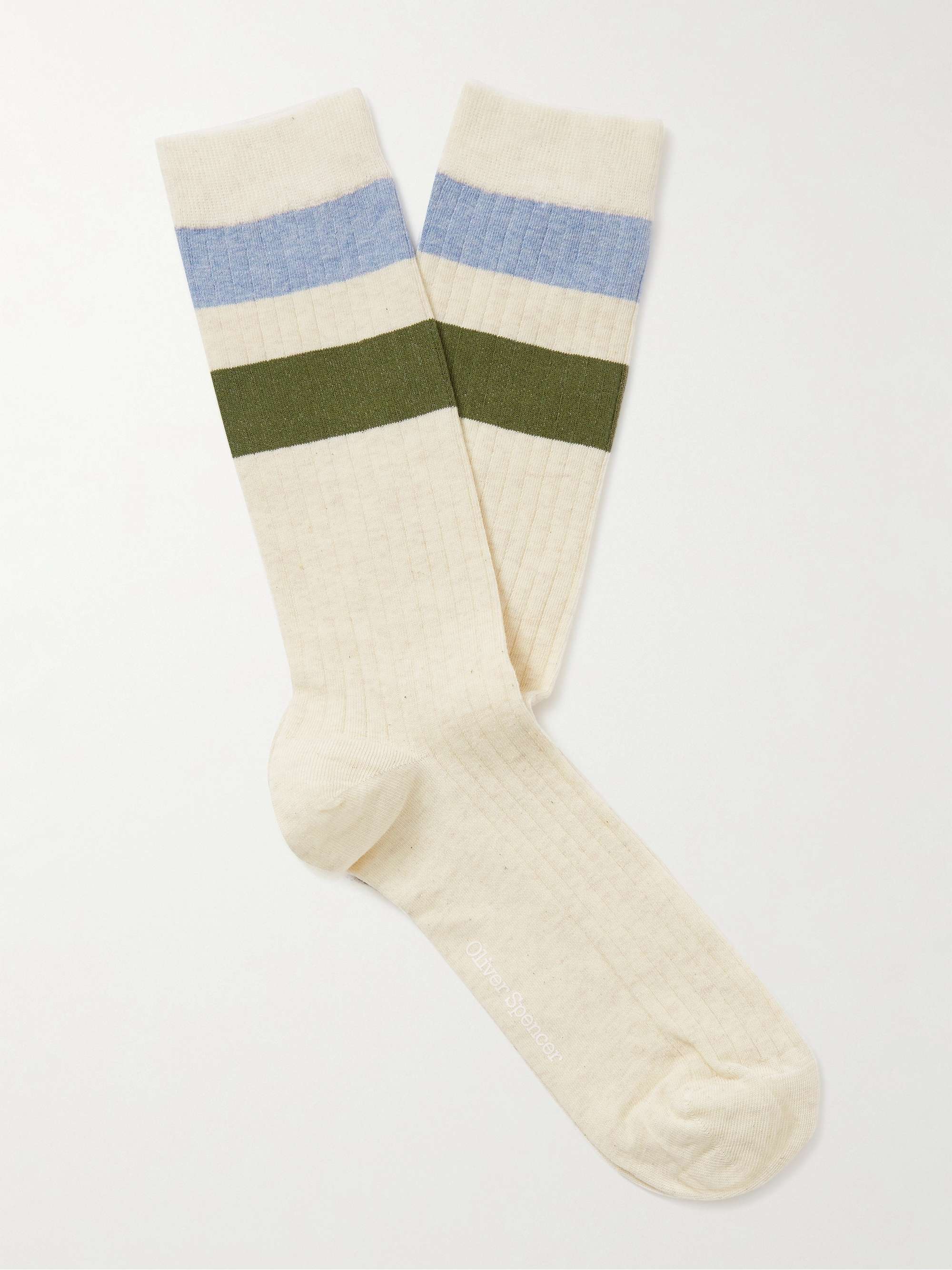 OLIVER SPENCER Varsity Striped Cotton-Blend Socks