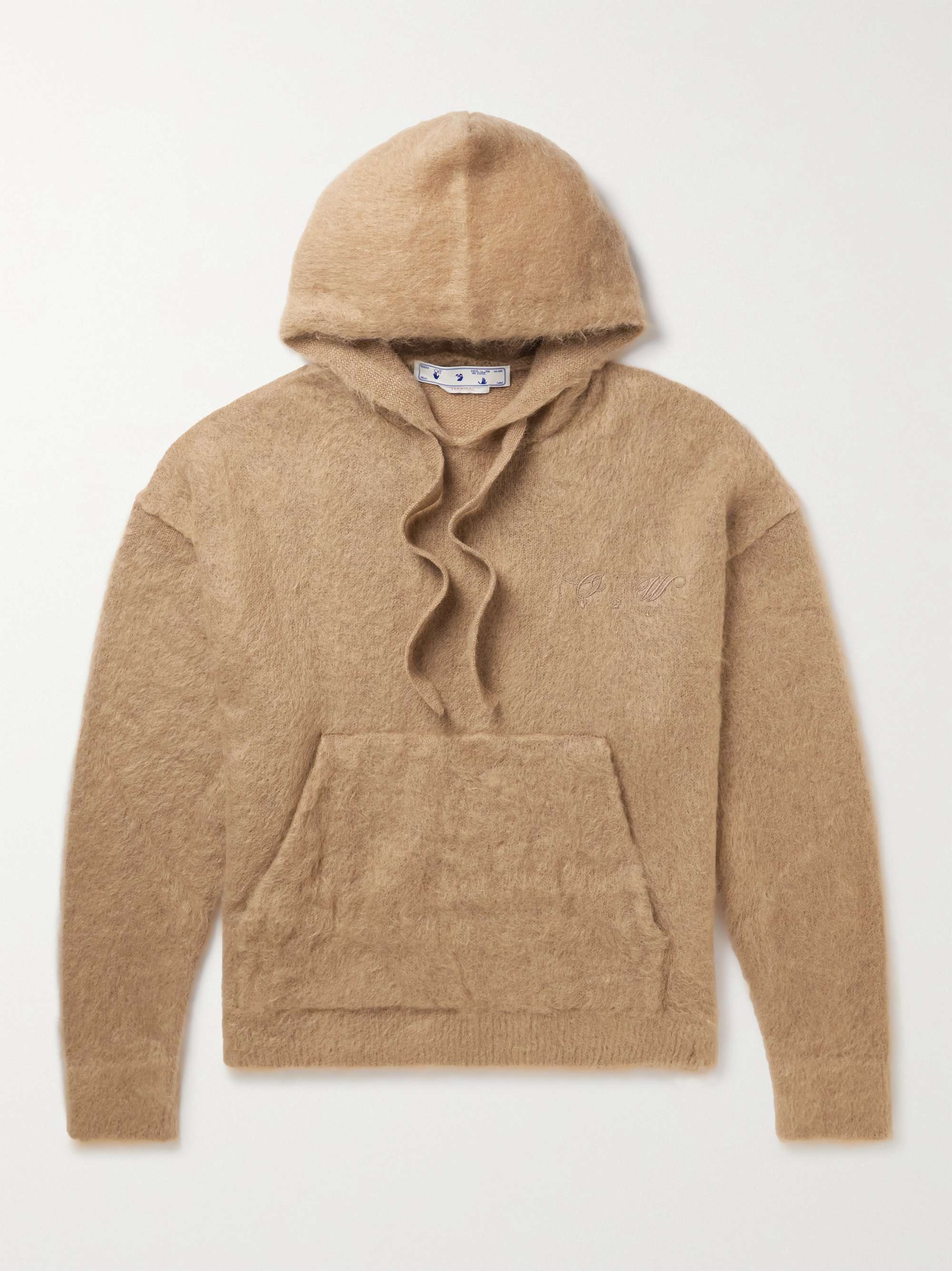 OFF-WHITE Logo-Embroidered Brushed Mohair-Blend Hoodie,Camel