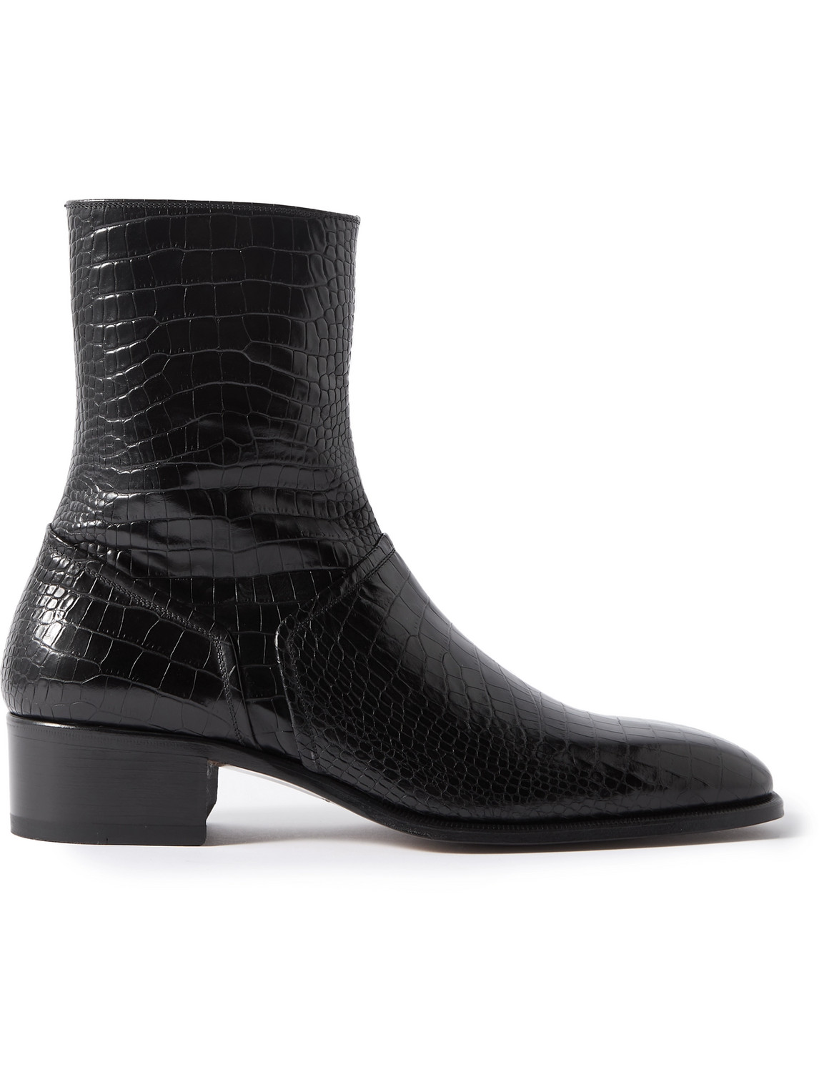 TOM FORD ALEC CROC-EFFECT LEATHER ANKLE BOOTS