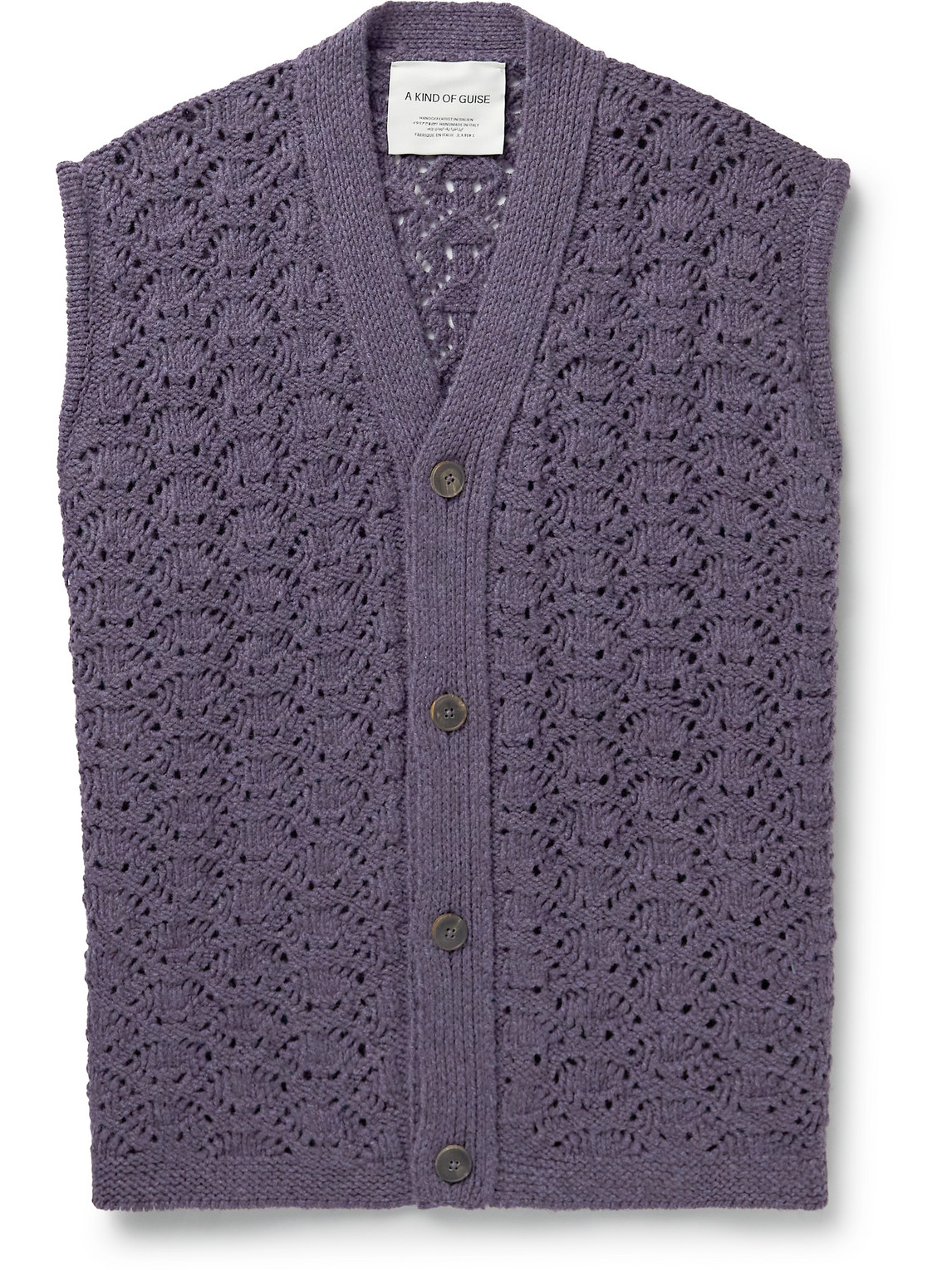 A Kind Of Guise Ferry Open-knit Merino Wool Gilet In Purple