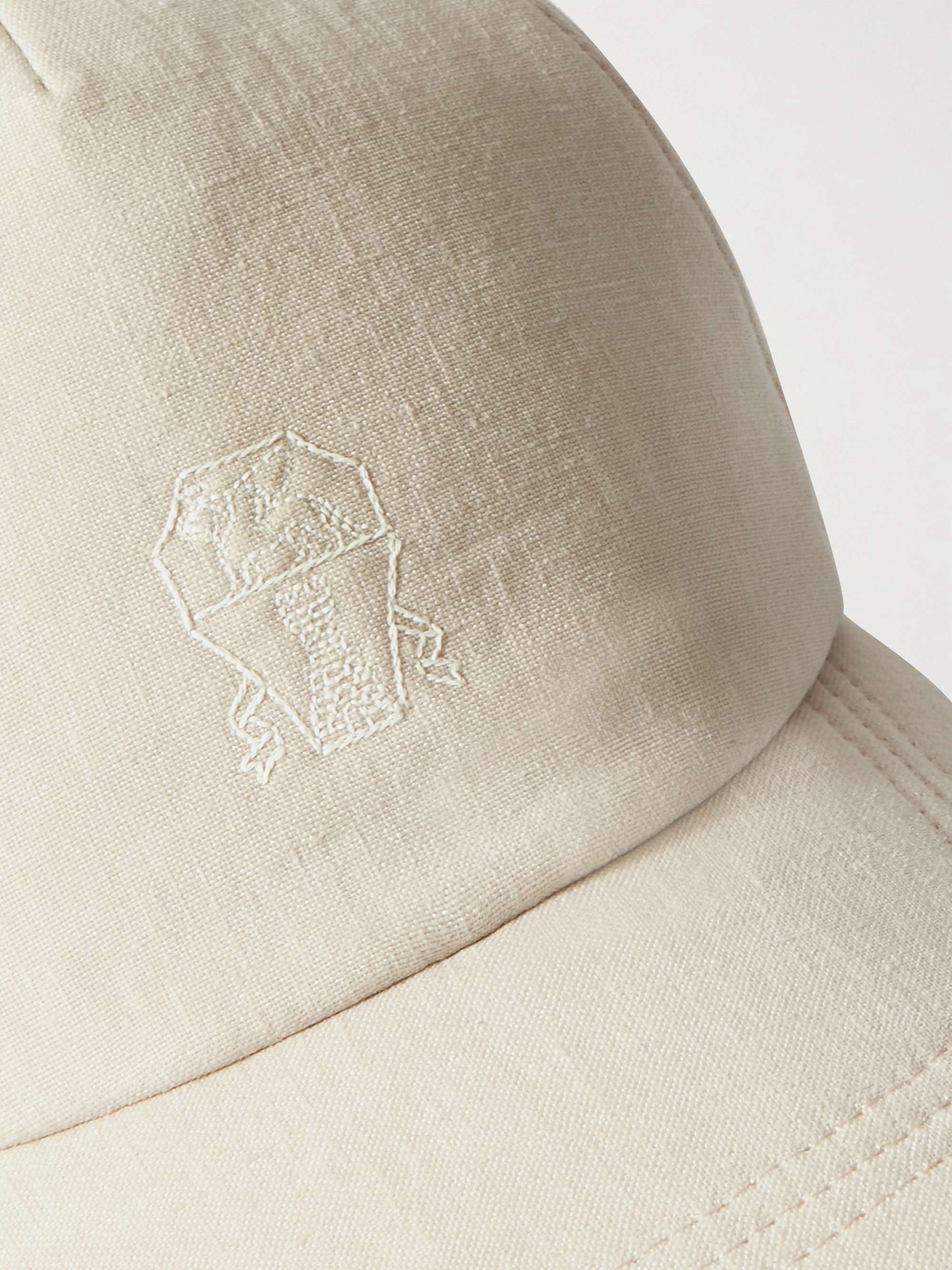 BRUNELLO CUCINELLI Logo-Embroidered Leather-Trimmed Linen Baseball Cap