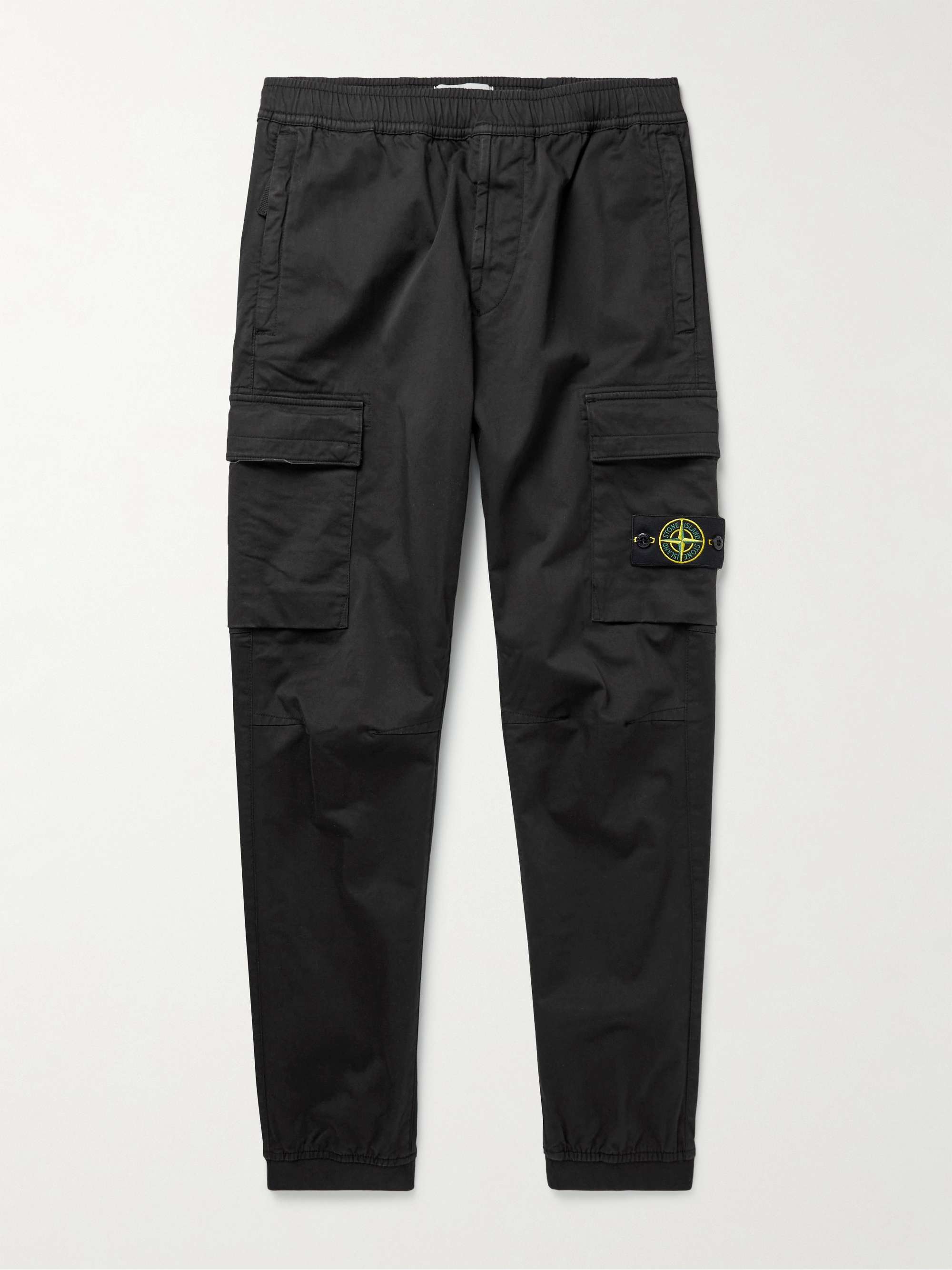 STONE ISLAND Tapered Logo-Appliquéd Garment-Dyed Cotton-Blend Cargo Trousers