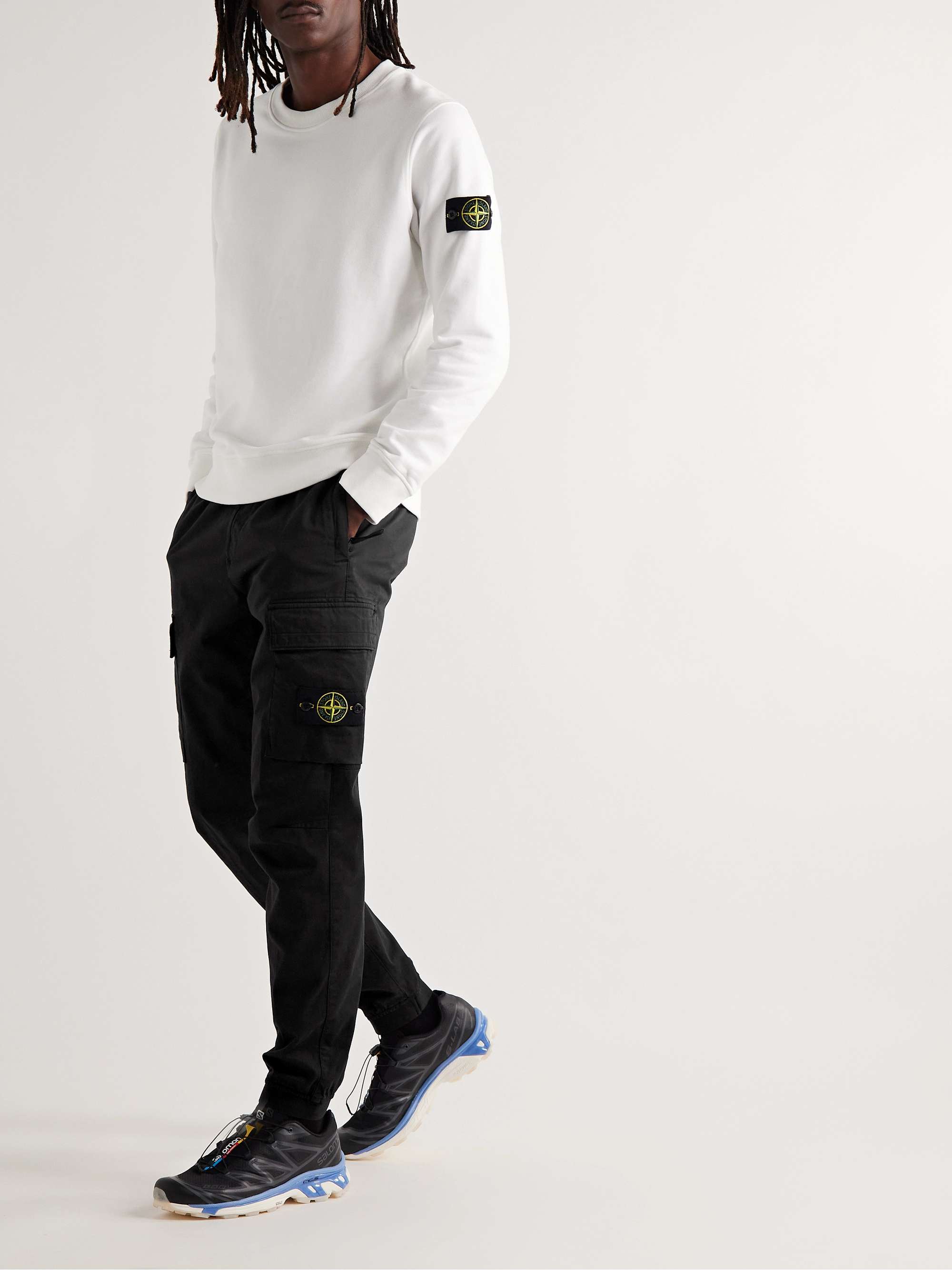 STONE ISLAND Tapered Logo-Appliquéd Garment-Dyed Cotton-Blend Cargo Trousers