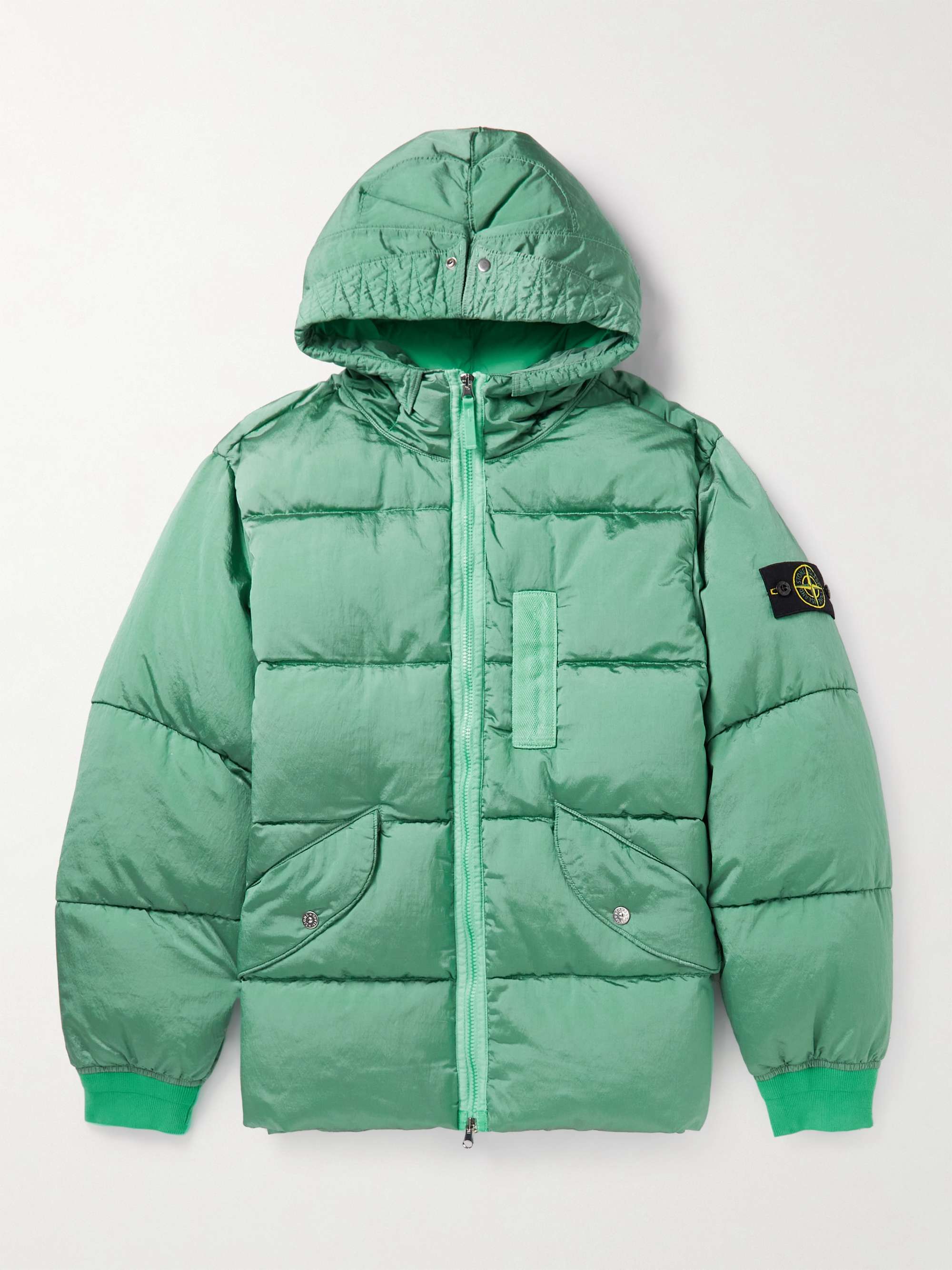 STONE ISLAND Logo-Appliquéd Quilted Crinkled-Shell Hooded Down Jacket