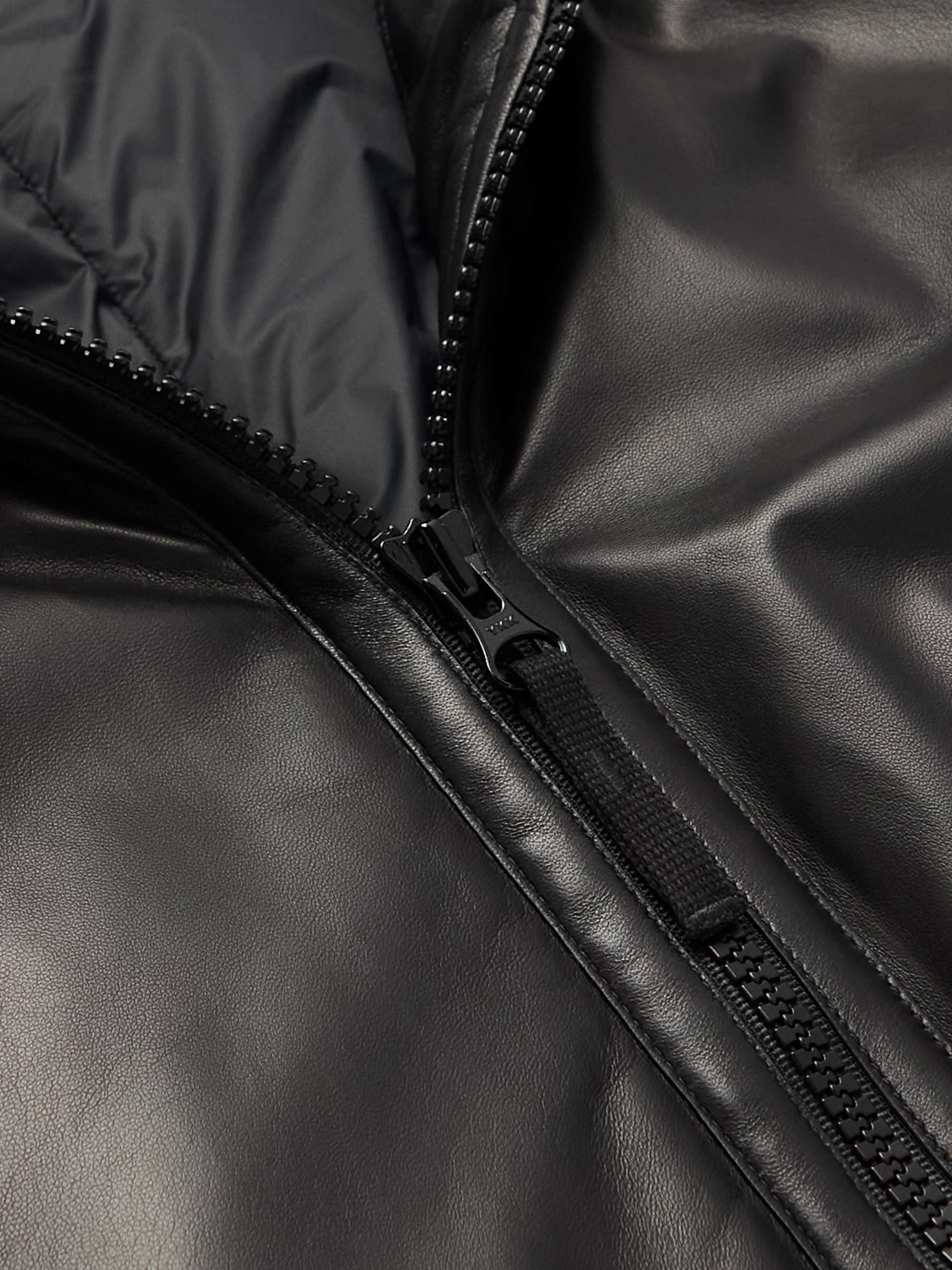 STONE ISLAND Logo-Print PrimaLoft Leather and Wool-Blend Bomber Jacket