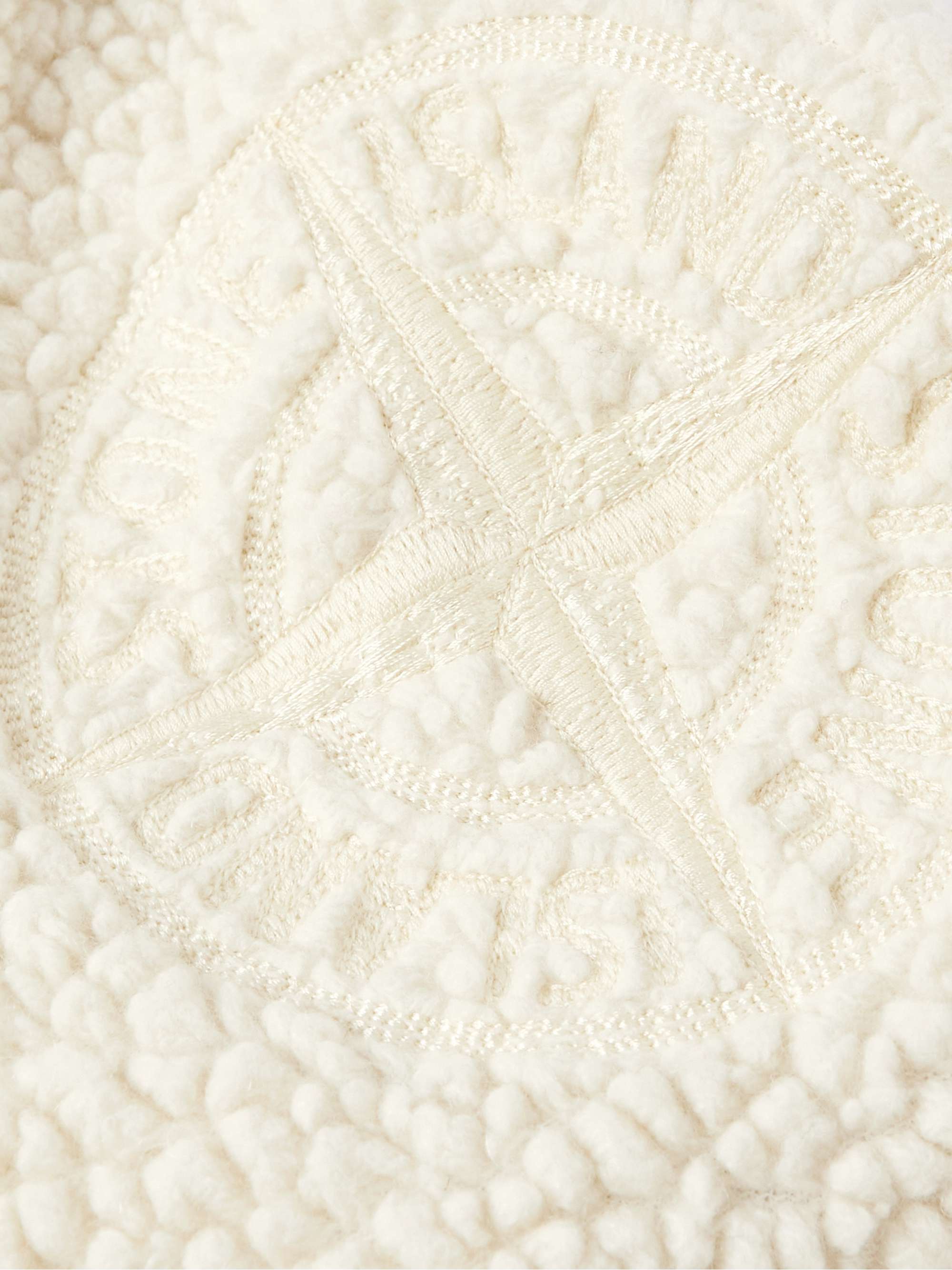 STONE ISLAND Logo-Embroidered Cotton Poplin-Panelled Wool-Blend Fleece Jacket