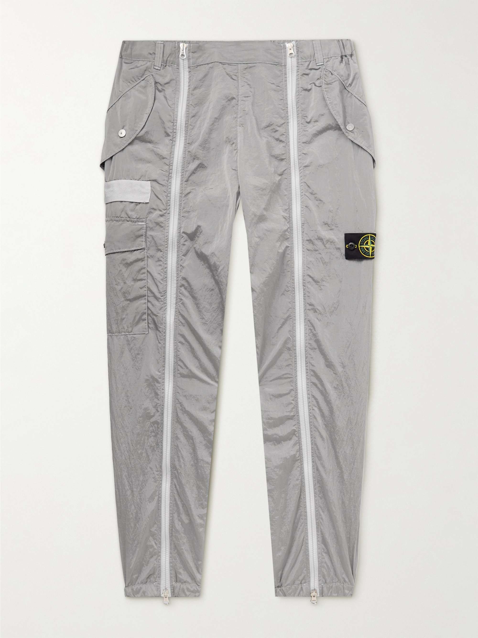 STONE ISLAND Tapered Logo-Appliquéd Zip-Detailed Shell Cargo Trousers