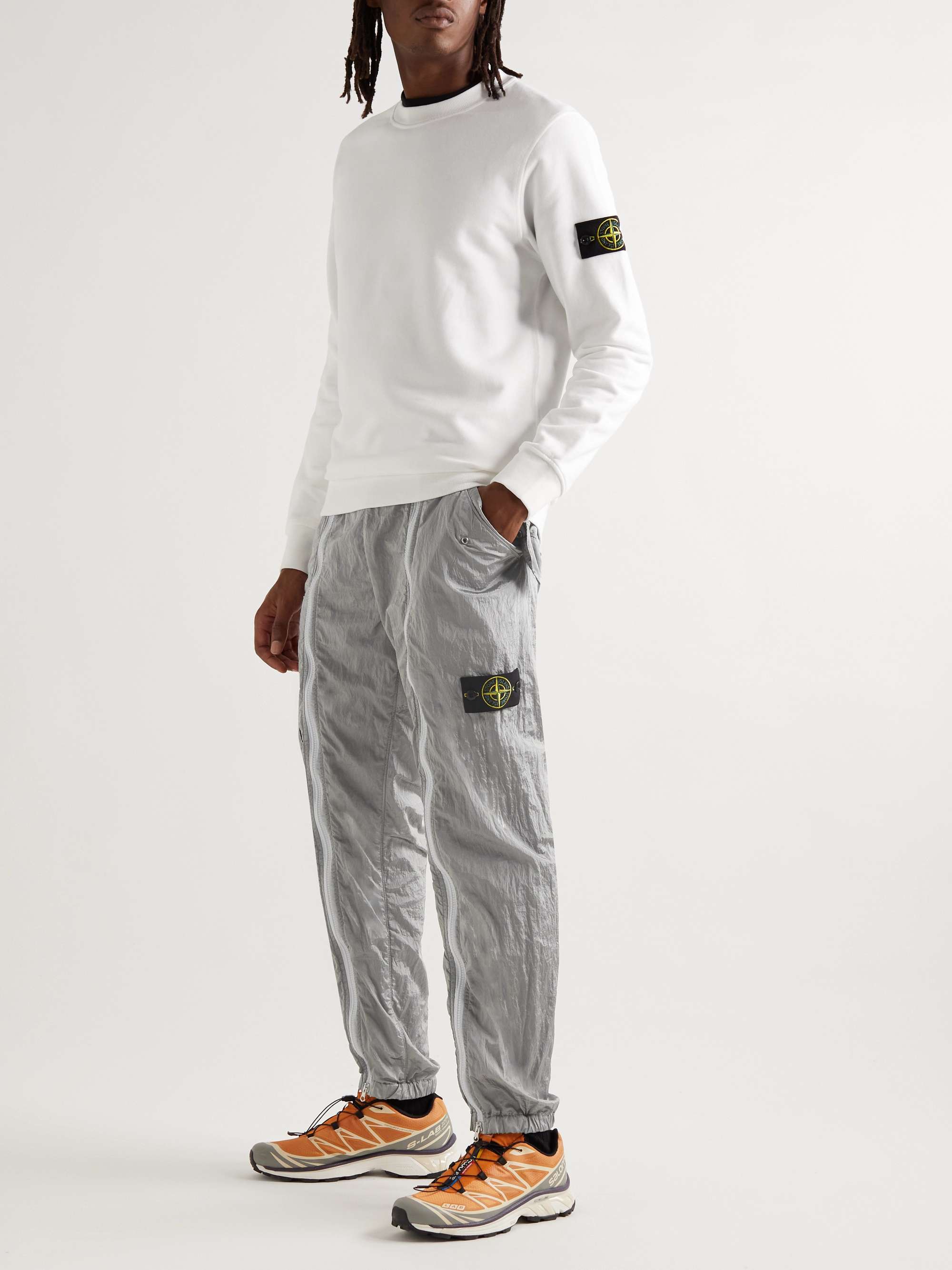 STONE ISLAND Tapered Logo-Appliquéd Zip-Detailed Shell Cargo Trousers