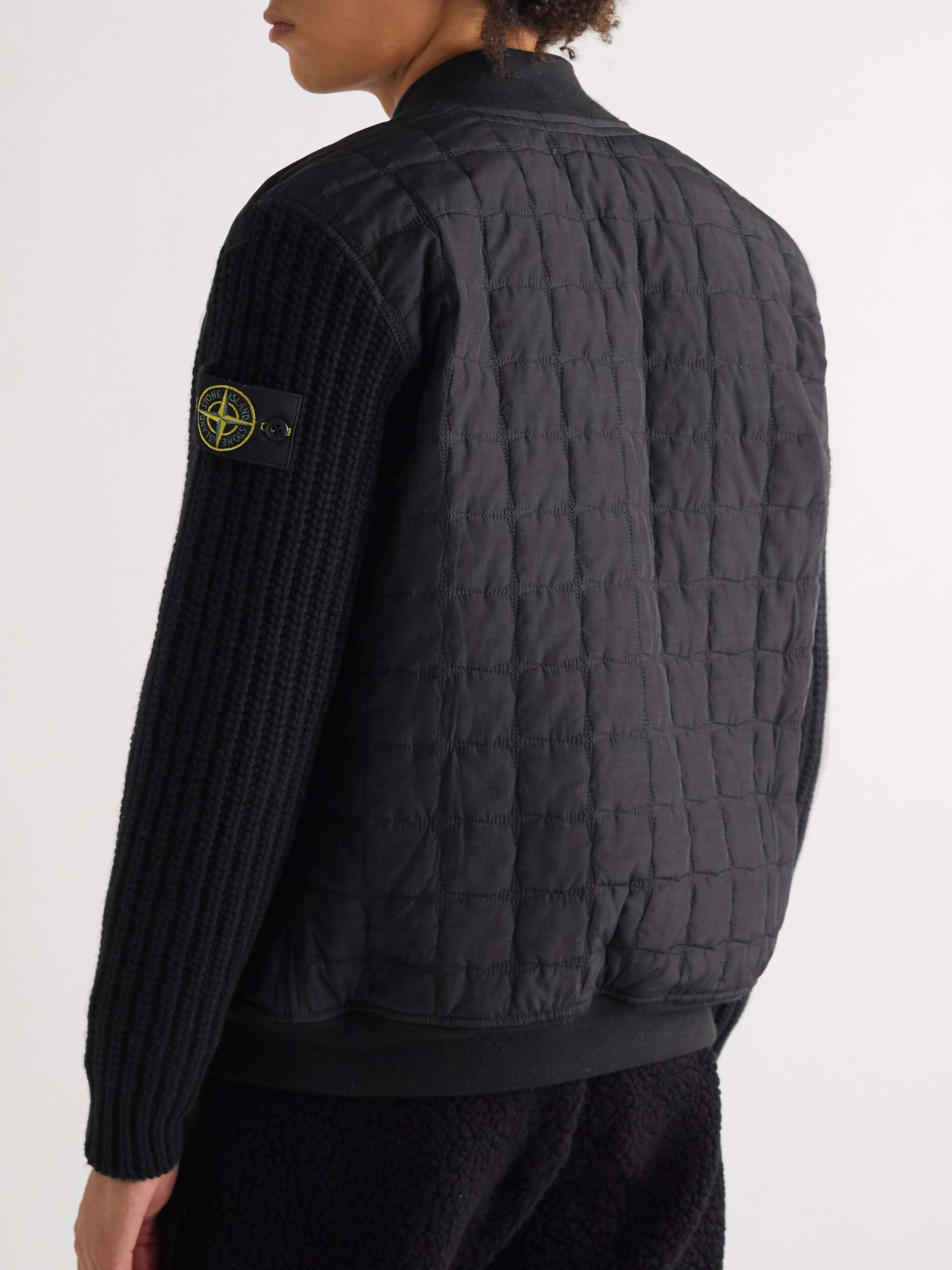 STONE ISLAND Quilted Shell and Ribbed Wool-Blend Bomber Jacket