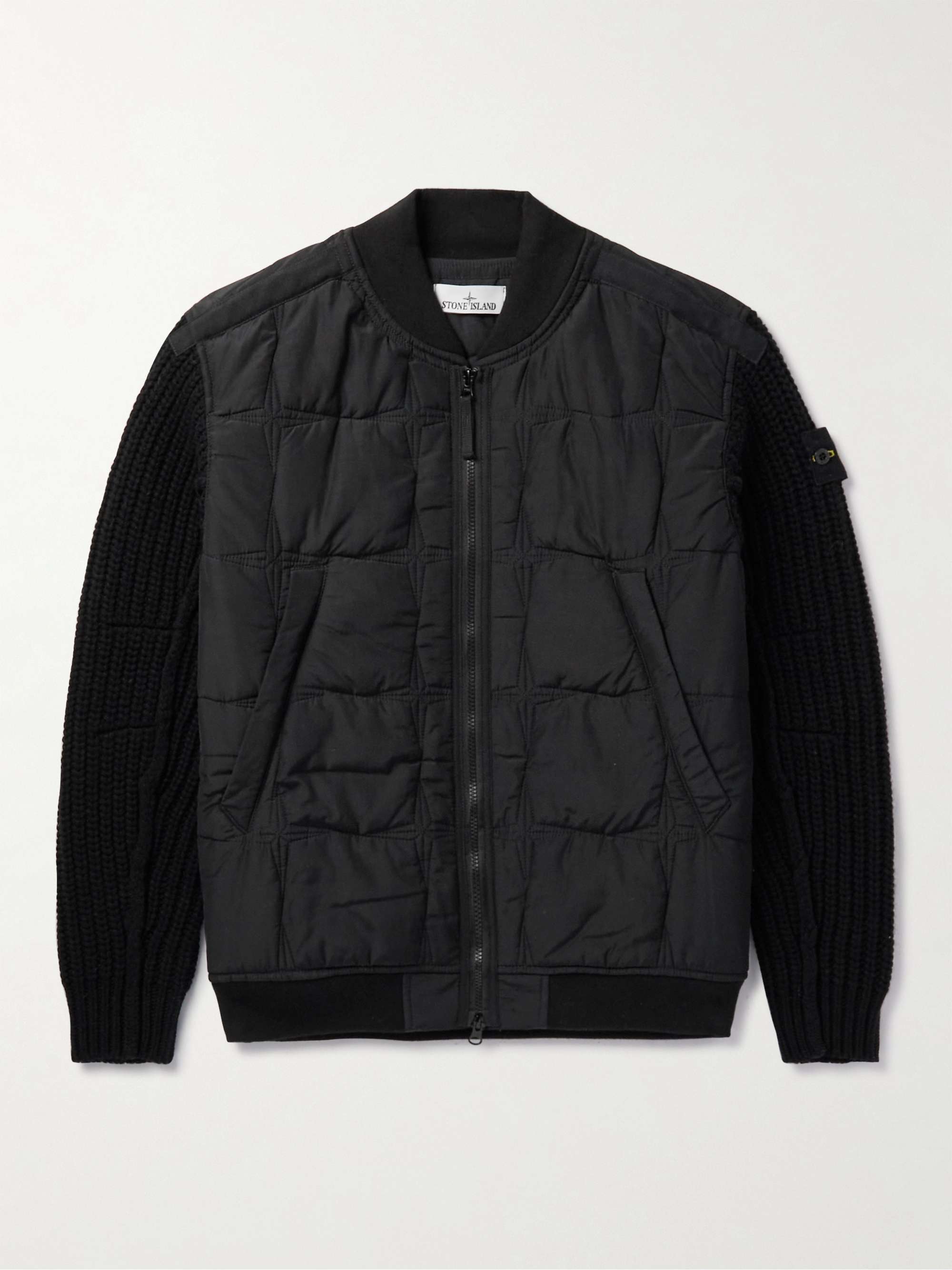 STONE ISLAND Quilted Shell and Ribbed Wool-Blend Bomber Jacket