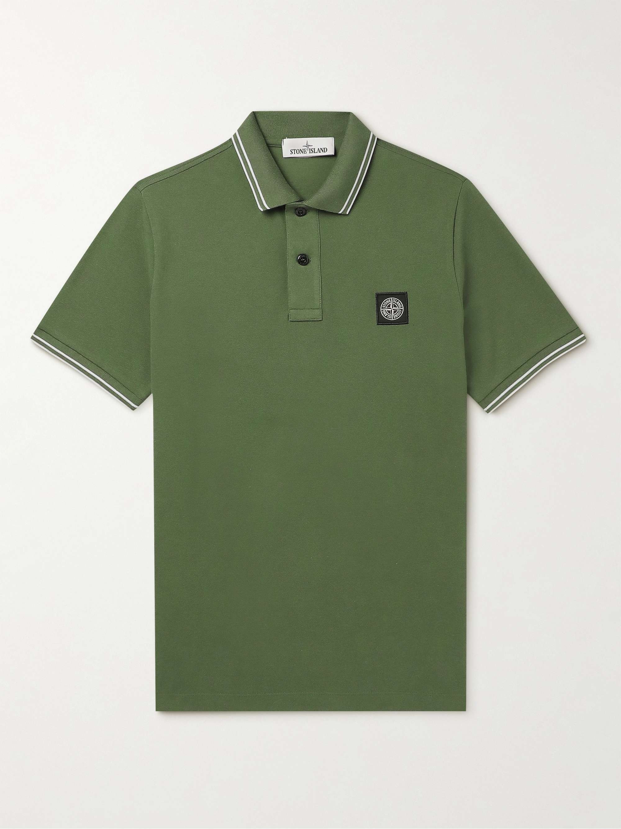 STONE ISLAND Logo-Appliquéd Stretch-Cotton Piqué Polo Shirt