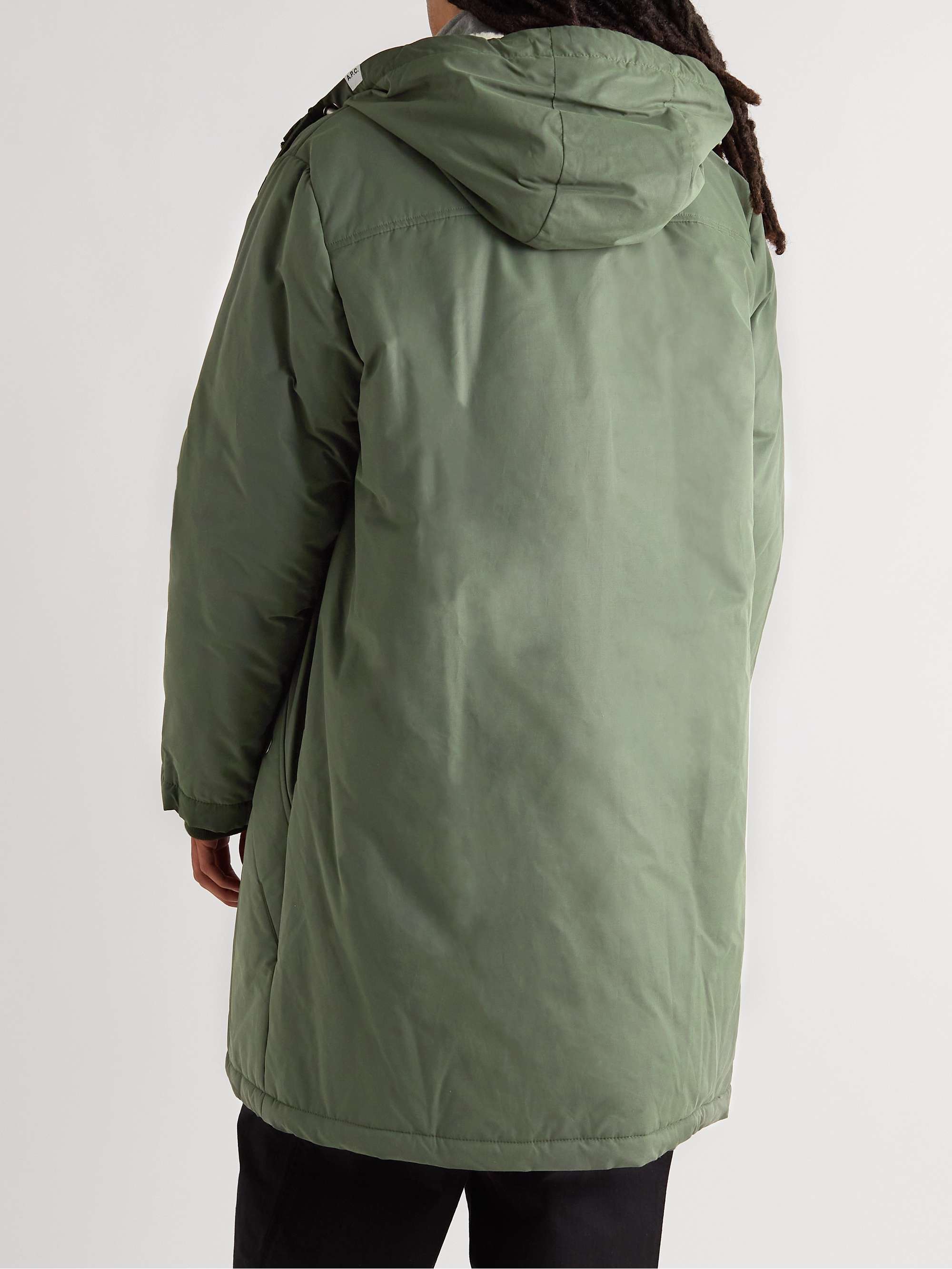 A.P.C Green Fleece Hector Shell Hooded Parka in Khaki for Men Mens Clothing Jackets Down and padded jackets 