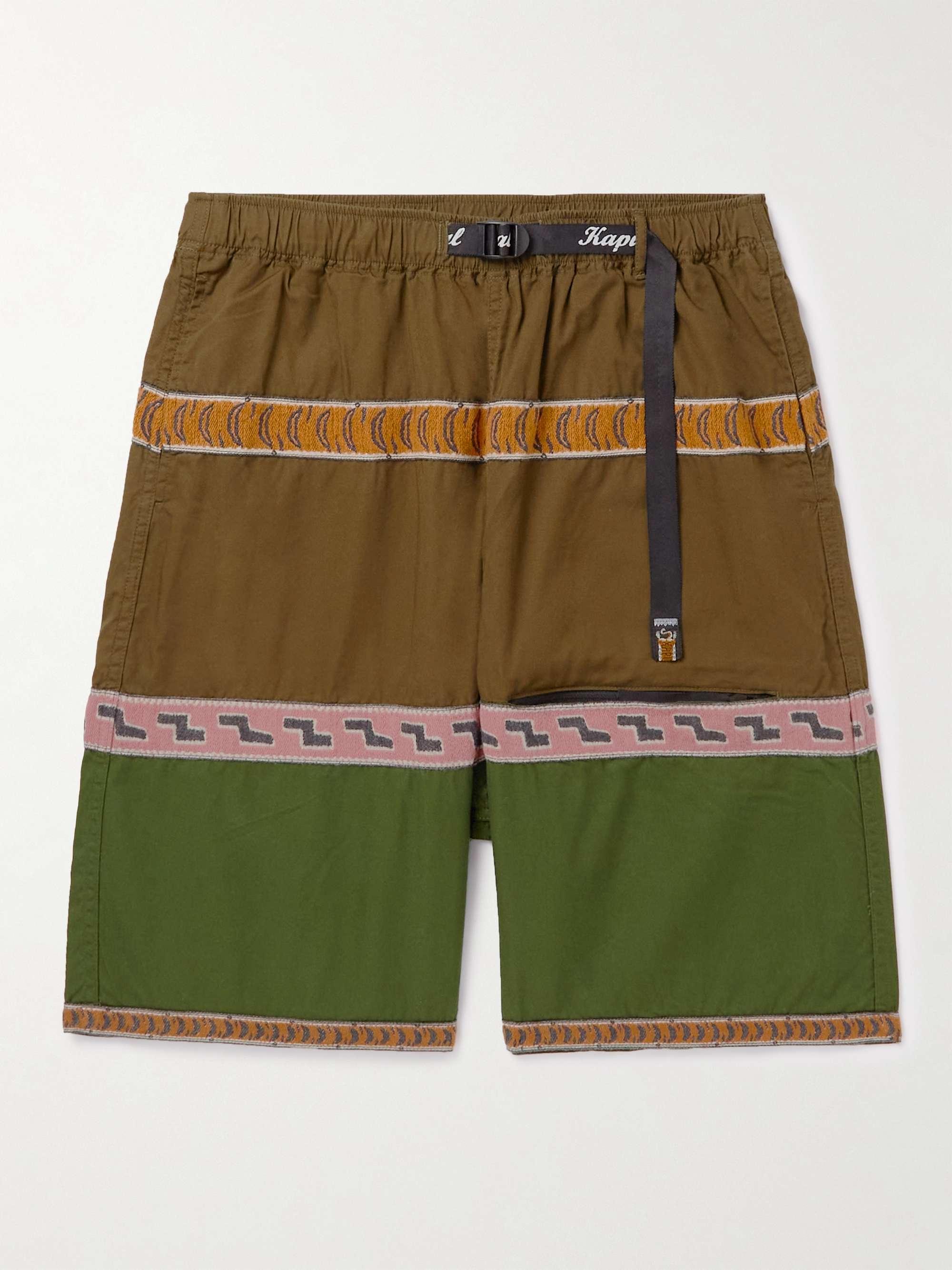 KAPITAL Wide-Leg Belted Jacquard-Trimmed Cotton-Twill Shorts
