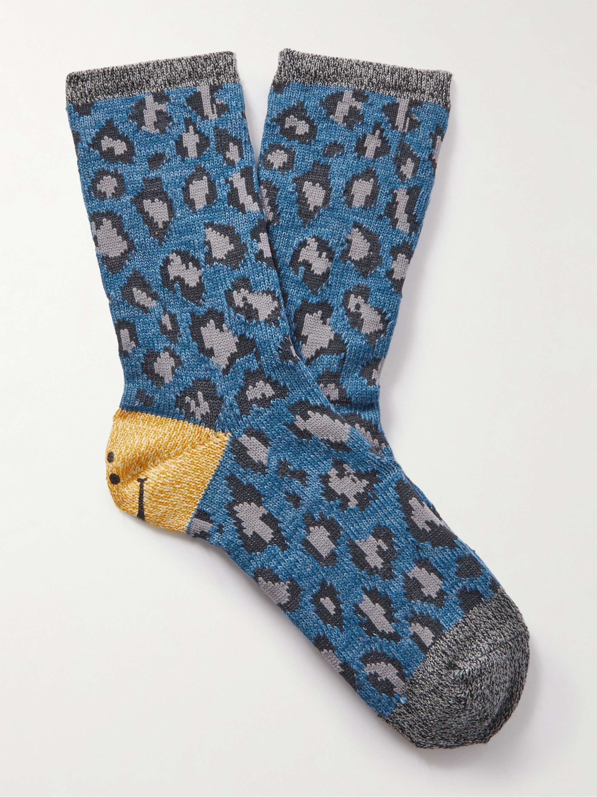 KAPITAL Leopard-Intarsia Cotton-Blend Socks
