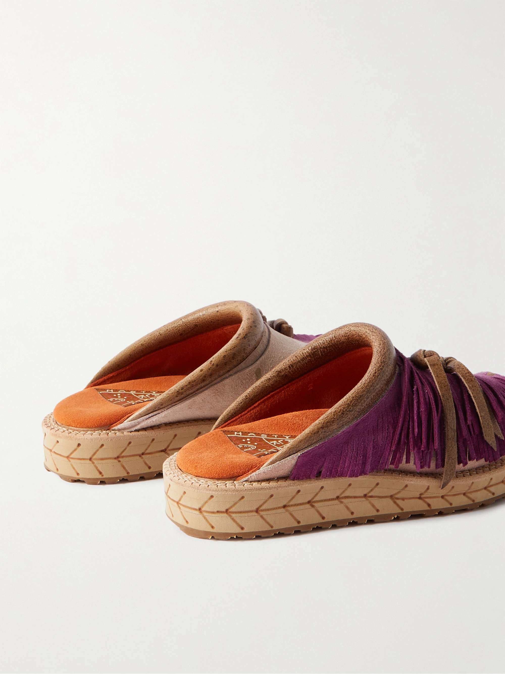 KAPITAL Fringed Leather-Trimmed Suede Sandals