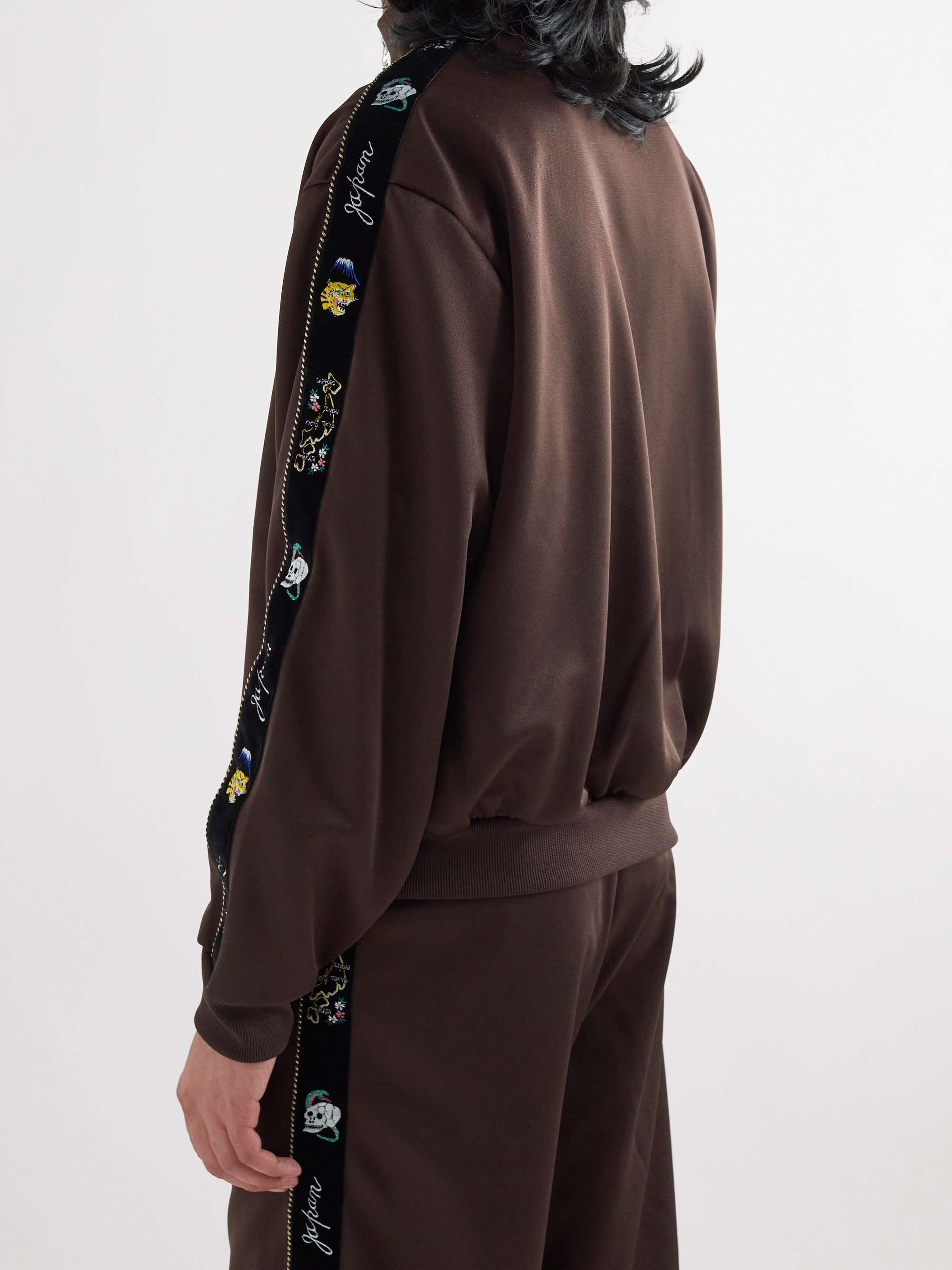 KAPITAL Embroidered Velvet-Trimmed Jersey Track Jacket