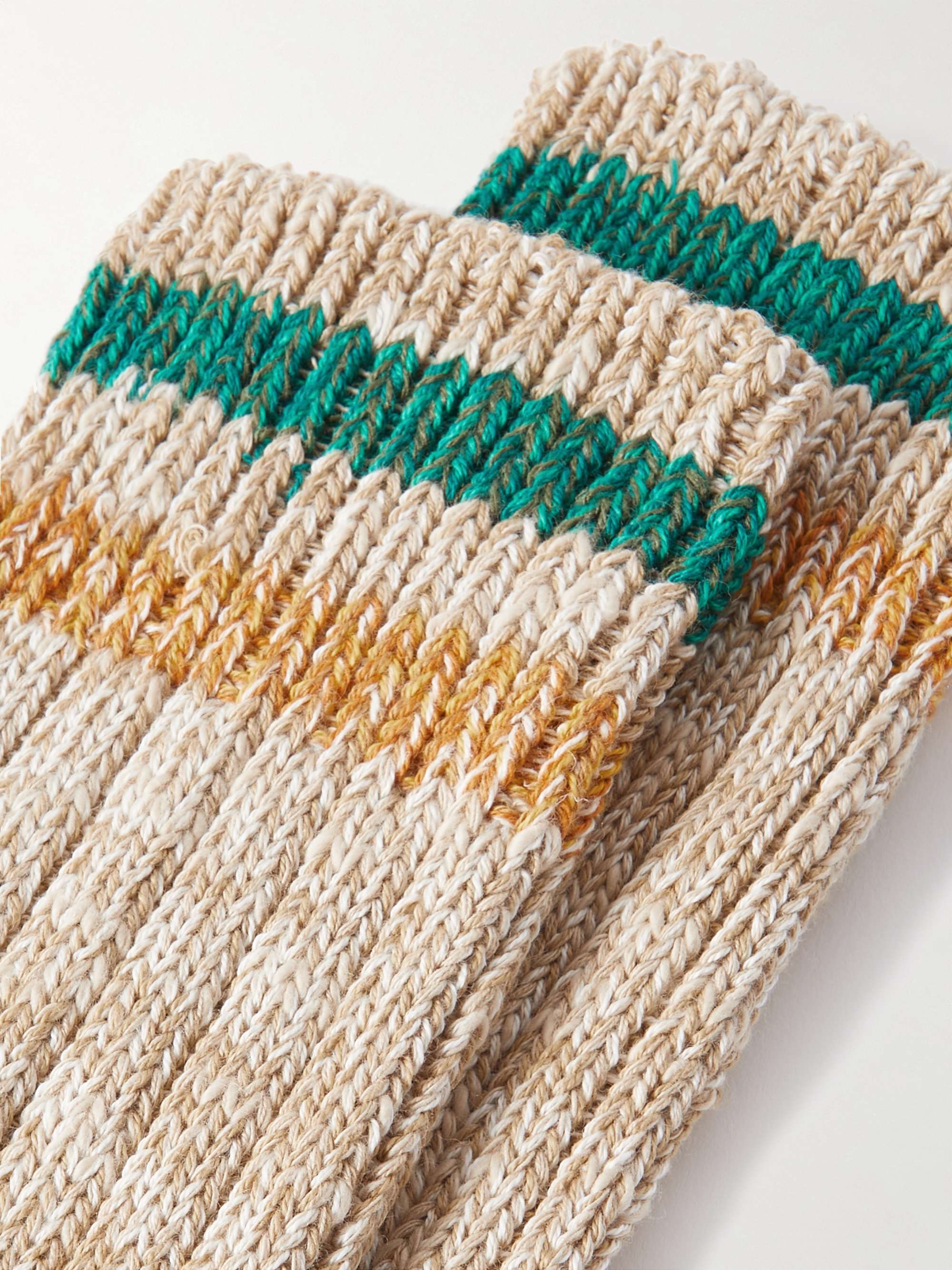 KAPITAL Intarsia Cotton and Hemp-Blend Socks