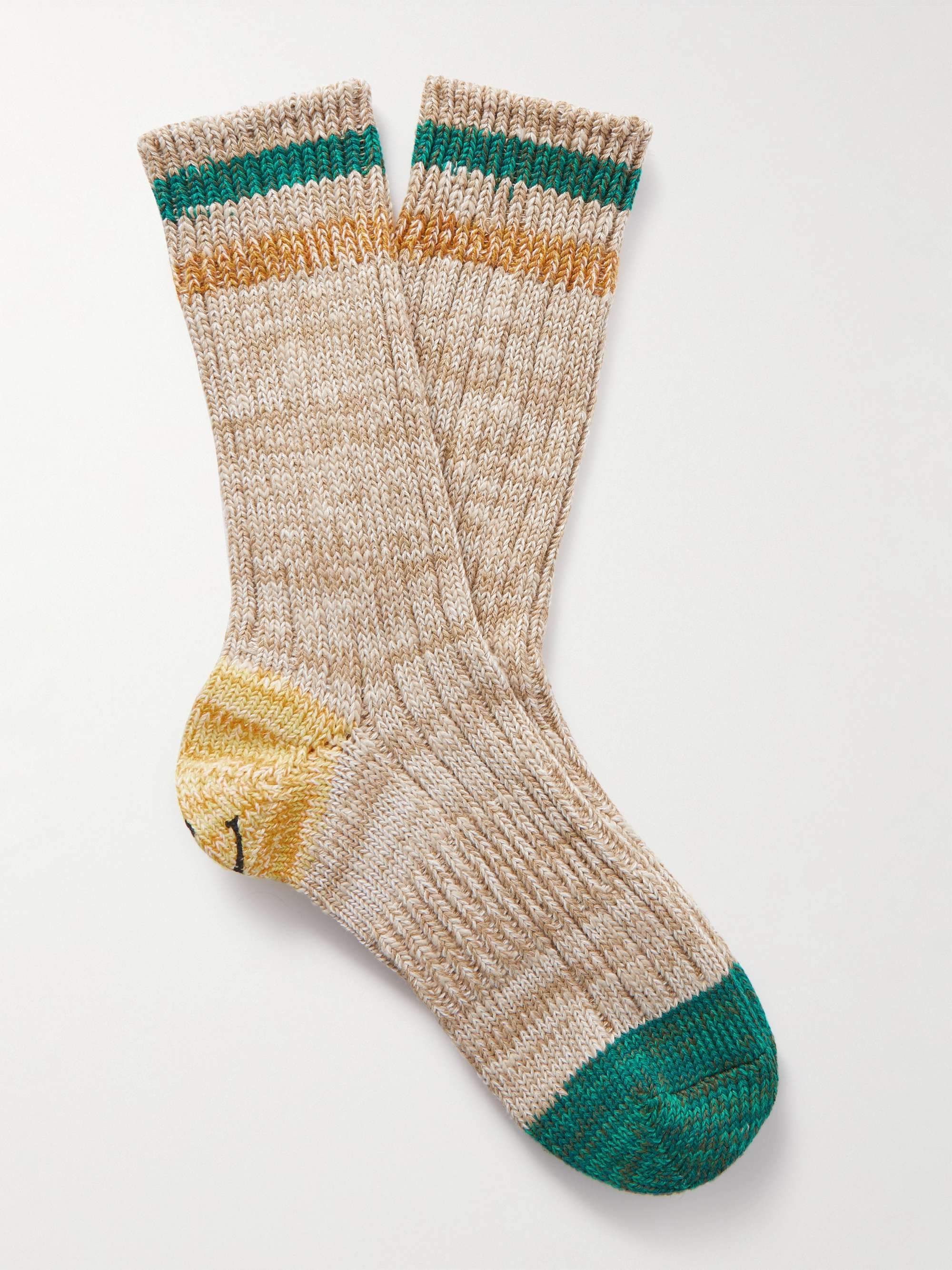 KAPITAL Intarsia Cotton and Hemp-Blend Socks