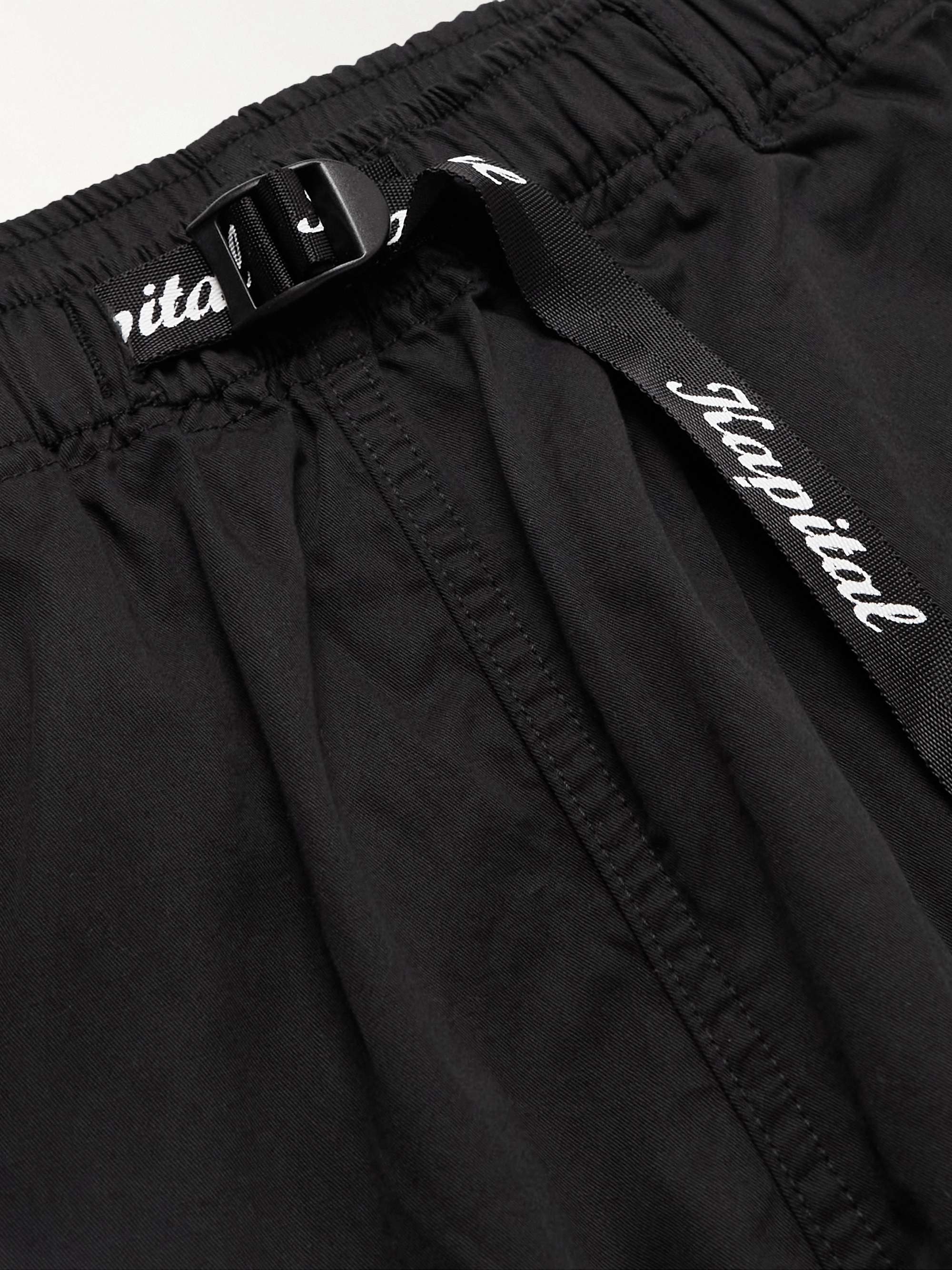 KAPITAL Wide-Leg Belted Logo-Print Cotton-Twill Bermuda Shorts
