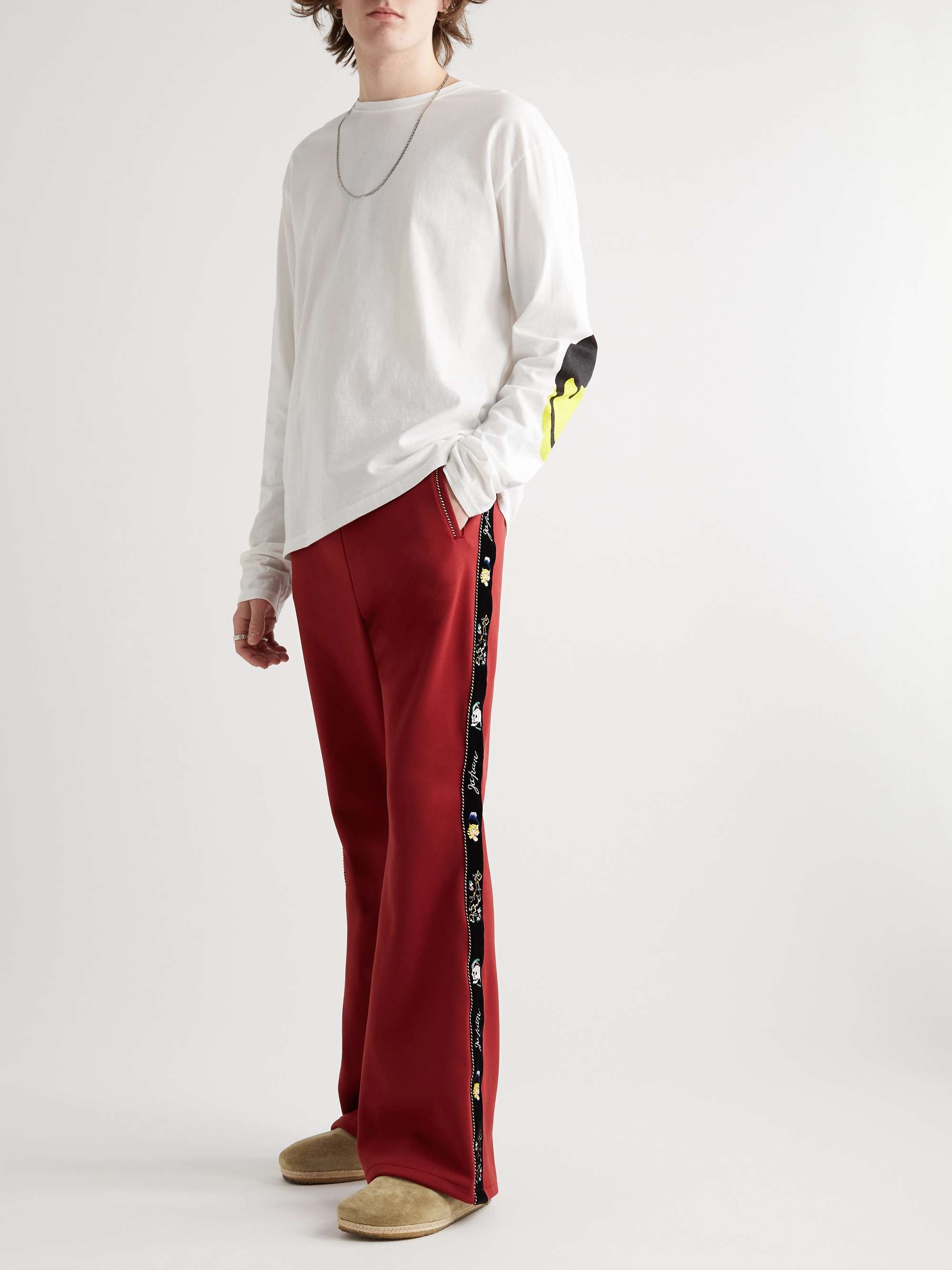 Flared Embroidered Velvet-Trimmed Tech-Jersey Track Pants
