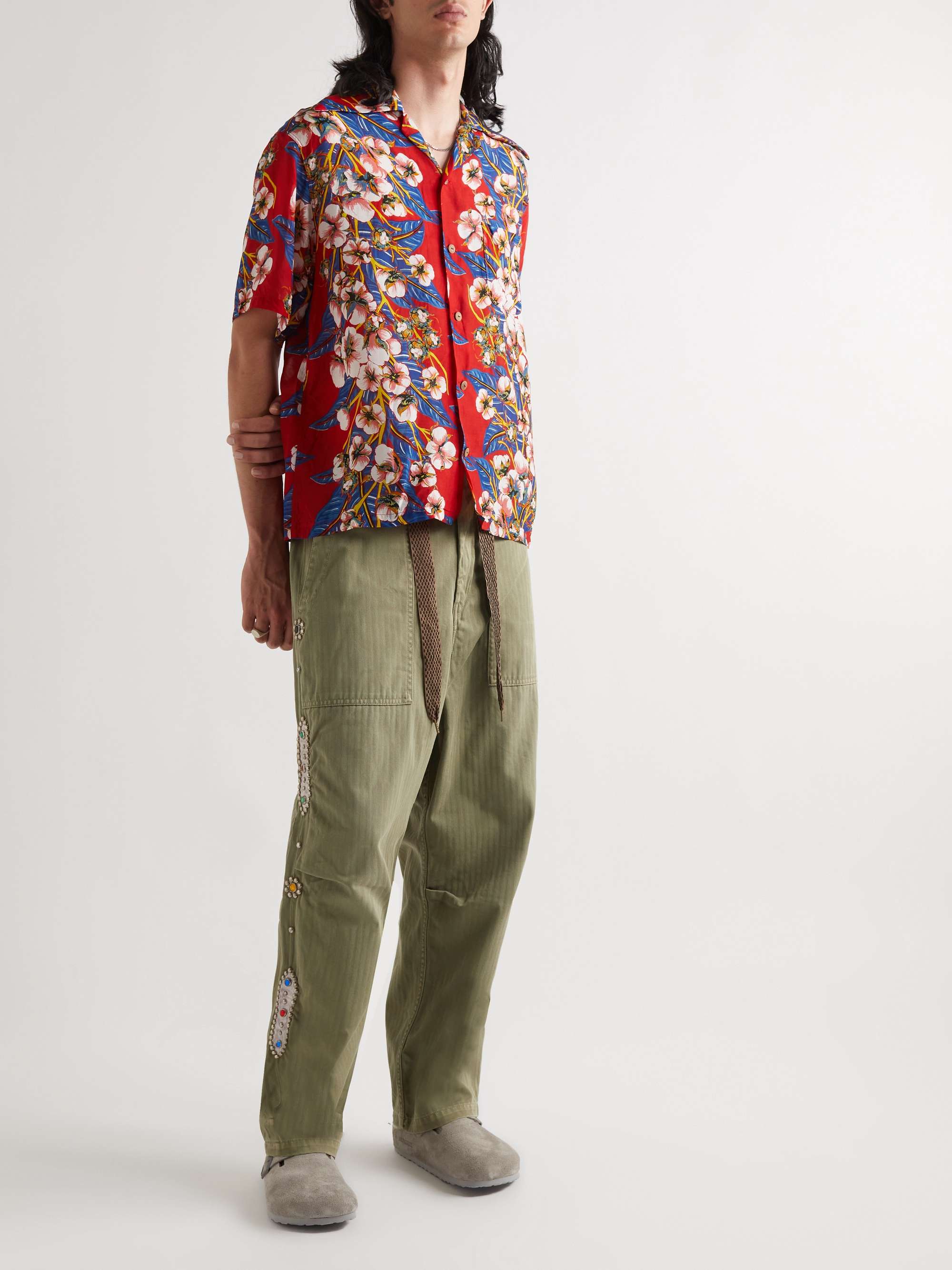 KAPITAL Convertible-Collar Floral-Print Woven Shirt