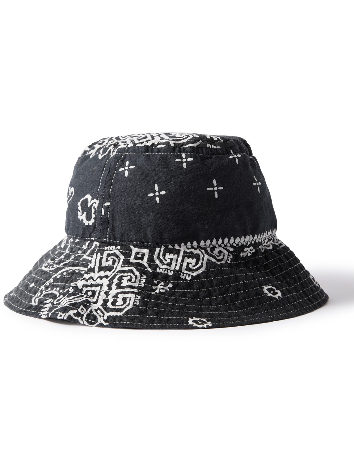 Kapital Logo-appliquéd Bandana-print Cotton-voile Bucket Hat In Black