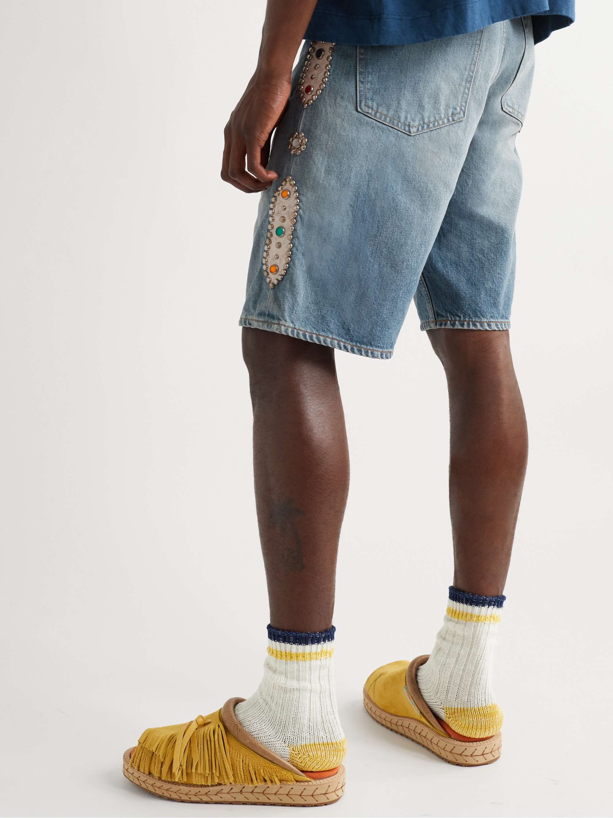 KAPITAL Wide-Leg Embellished Denim Shorts