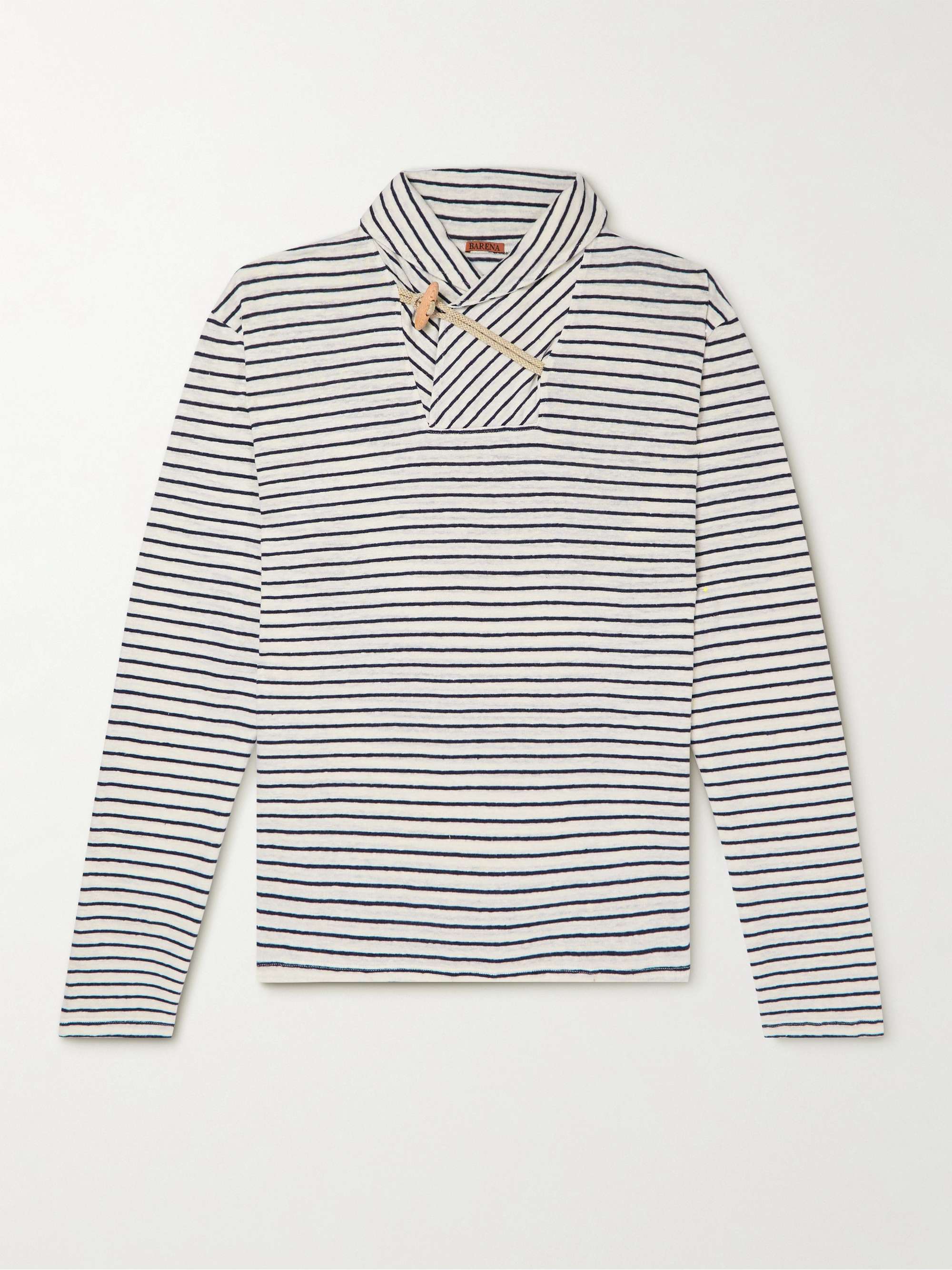 BARENA Burchiello Ceola Shawl-Collar Striped Linen T-Shirt