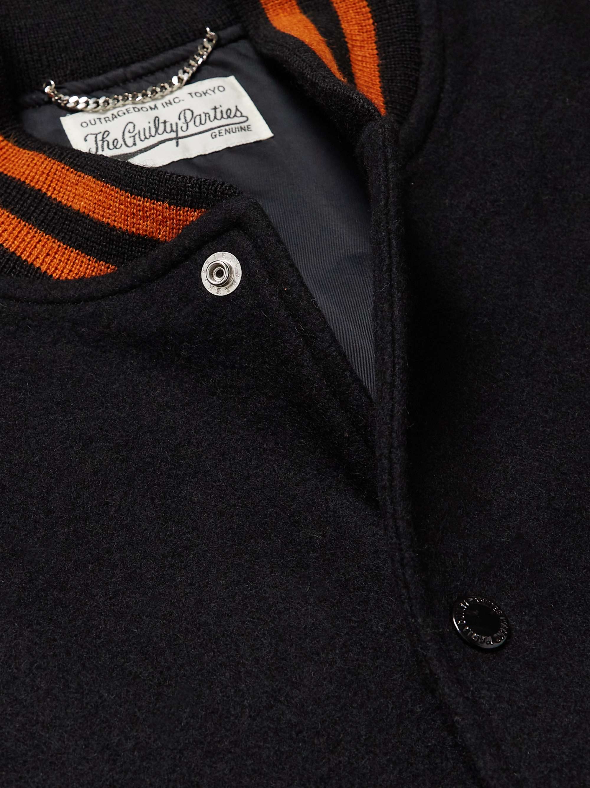WACKO MARIA Logo-Embroidered Wool-Blend Felt and Leather Bomber Jacket