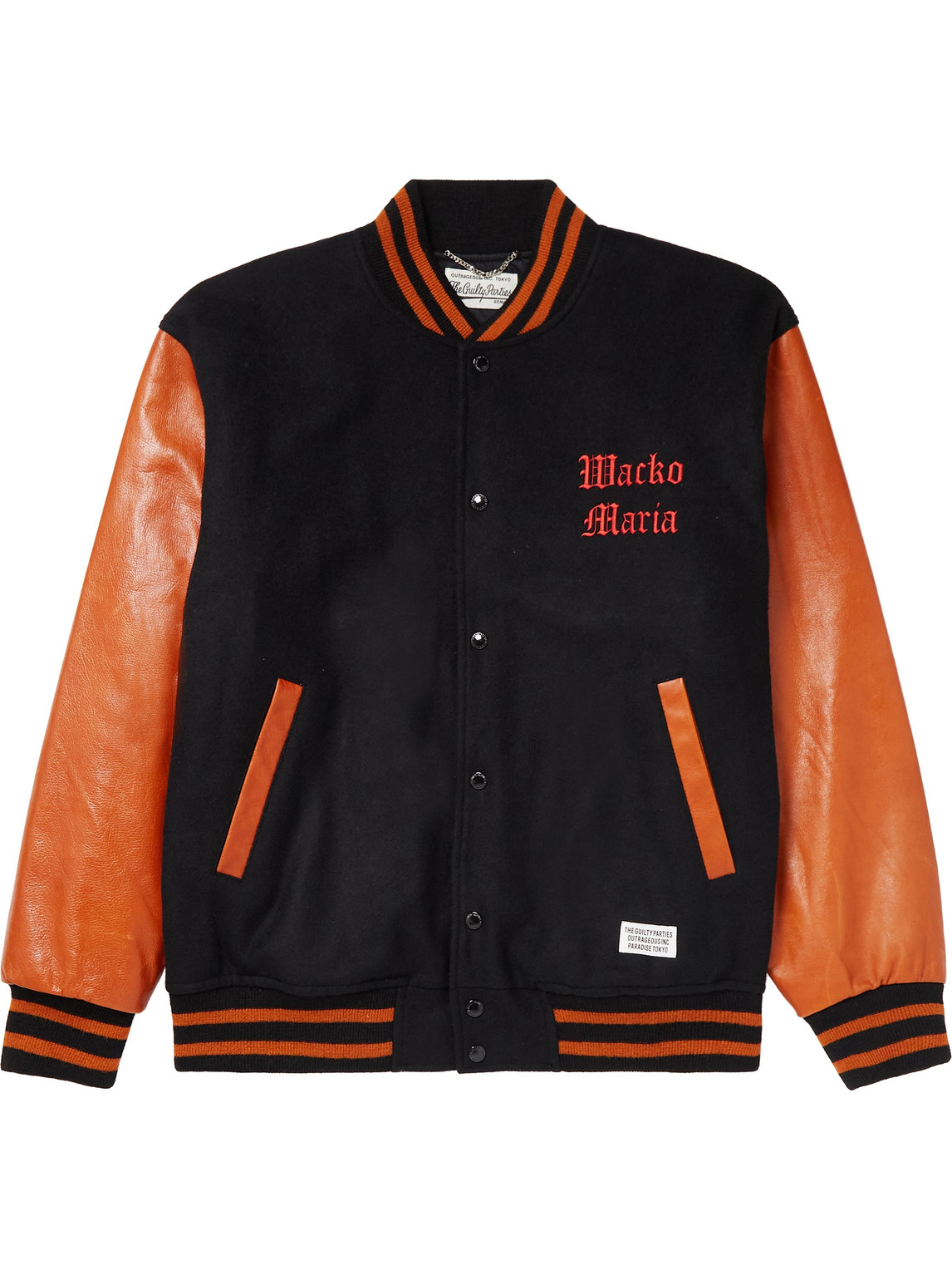 Wacko Maria Logo-embroidered Wool-blend Felt And Leather Bomber Jacket In Black Brown