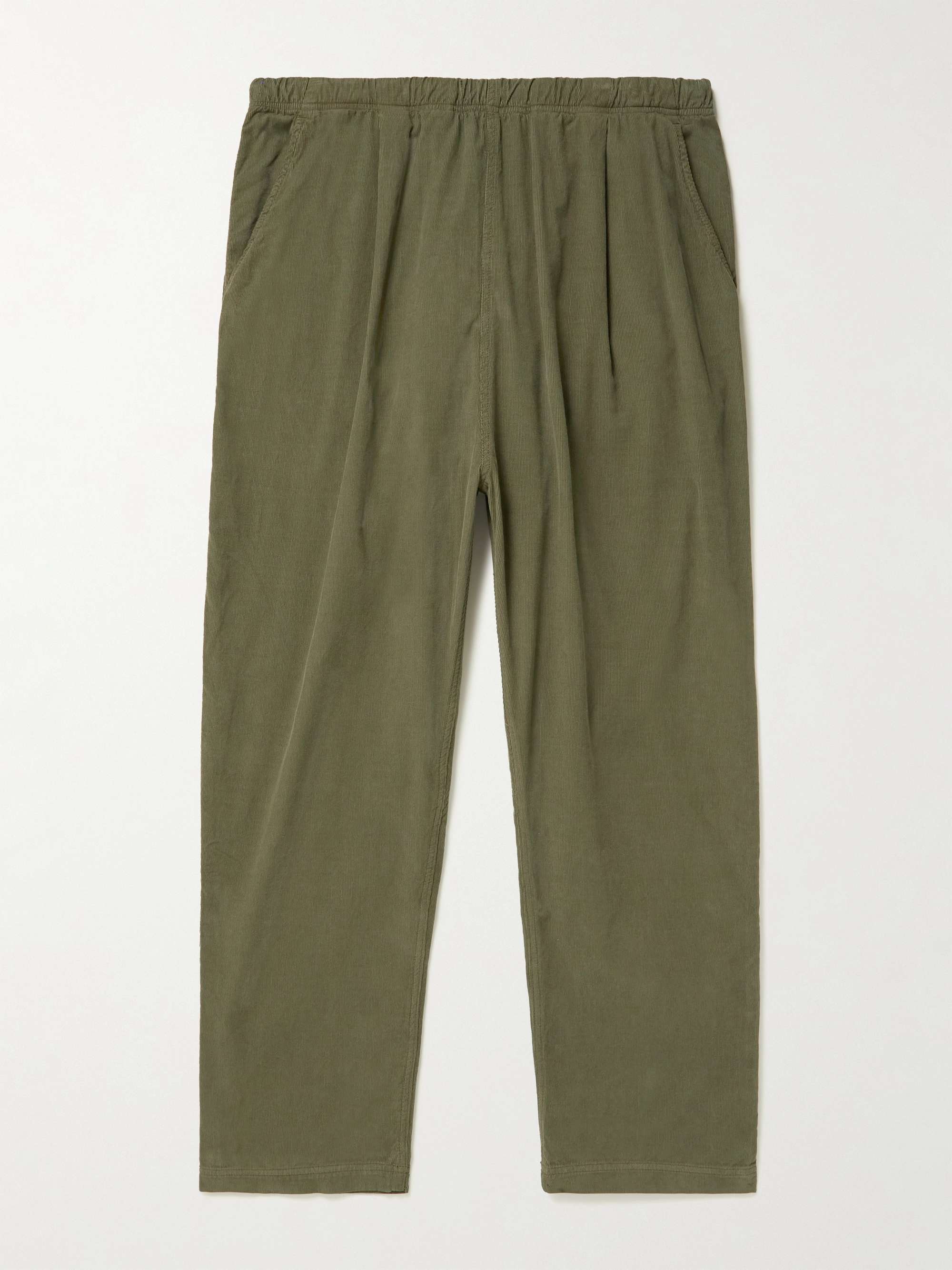 UNIVERSAL WORKS Kyoto Tapered Pleated Cotton-Corduroy Drawstring Trousers