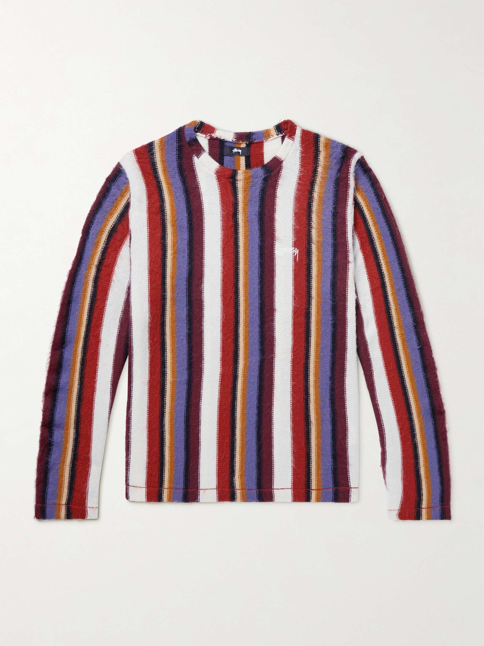 STÜSSY Logo-Embroidered Striped Knitted Sweater