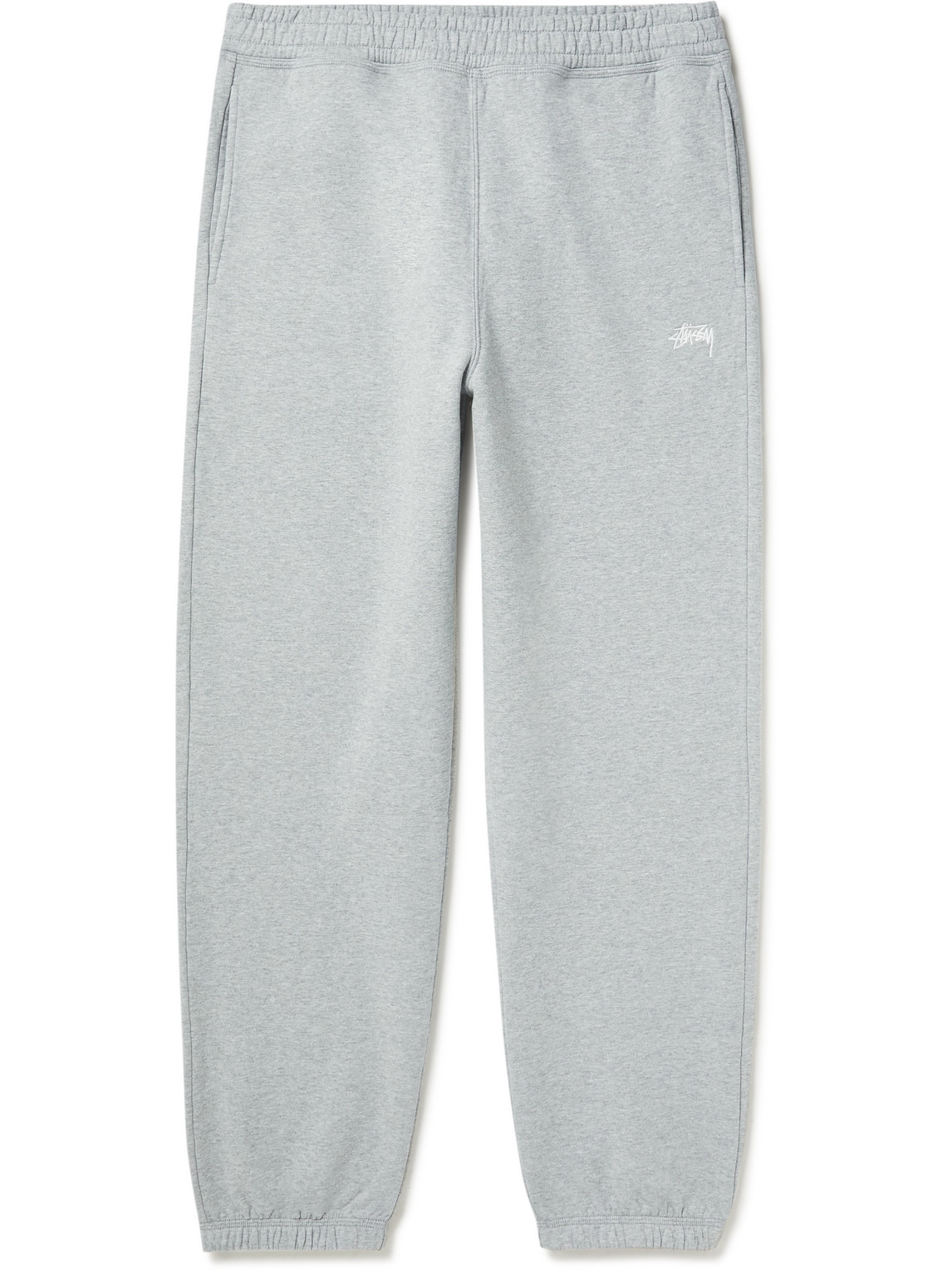 Stussy Stock Logo-embroidered Tapered-leg Cotton Jogging Bottoms In Grey Heather